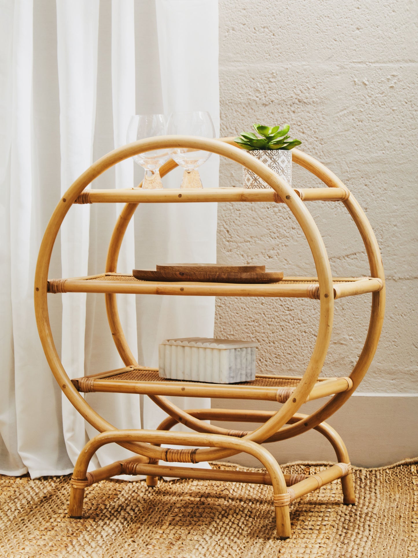 Neutral Circular Rattan Shelf Unit