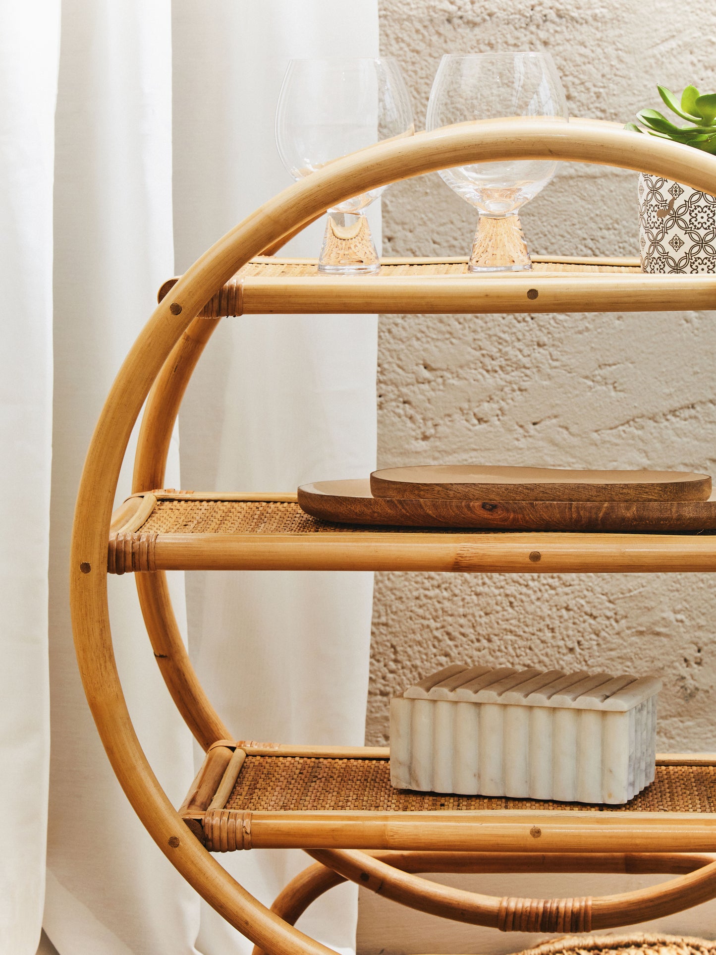 Neutral Circular Rattan Shelf Unit