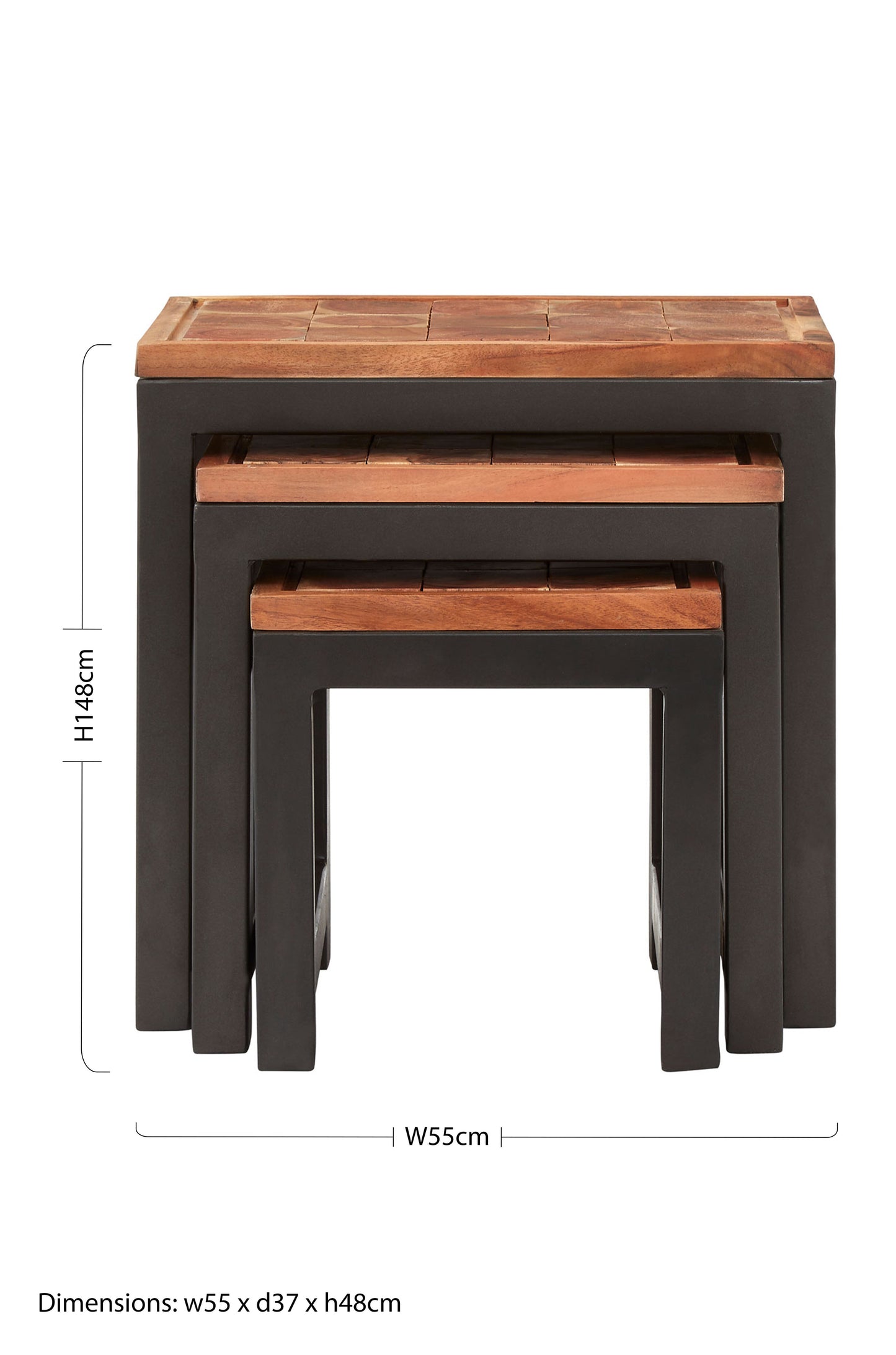 Acacia Wood and Iron Artisan Nest of Three Tables