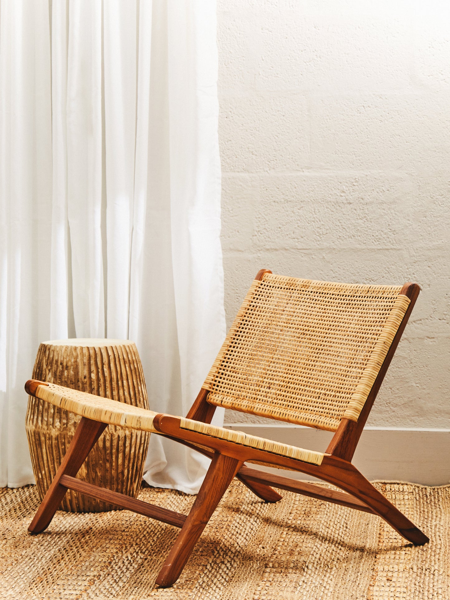 Slad Wood and Natural Rattan Chair