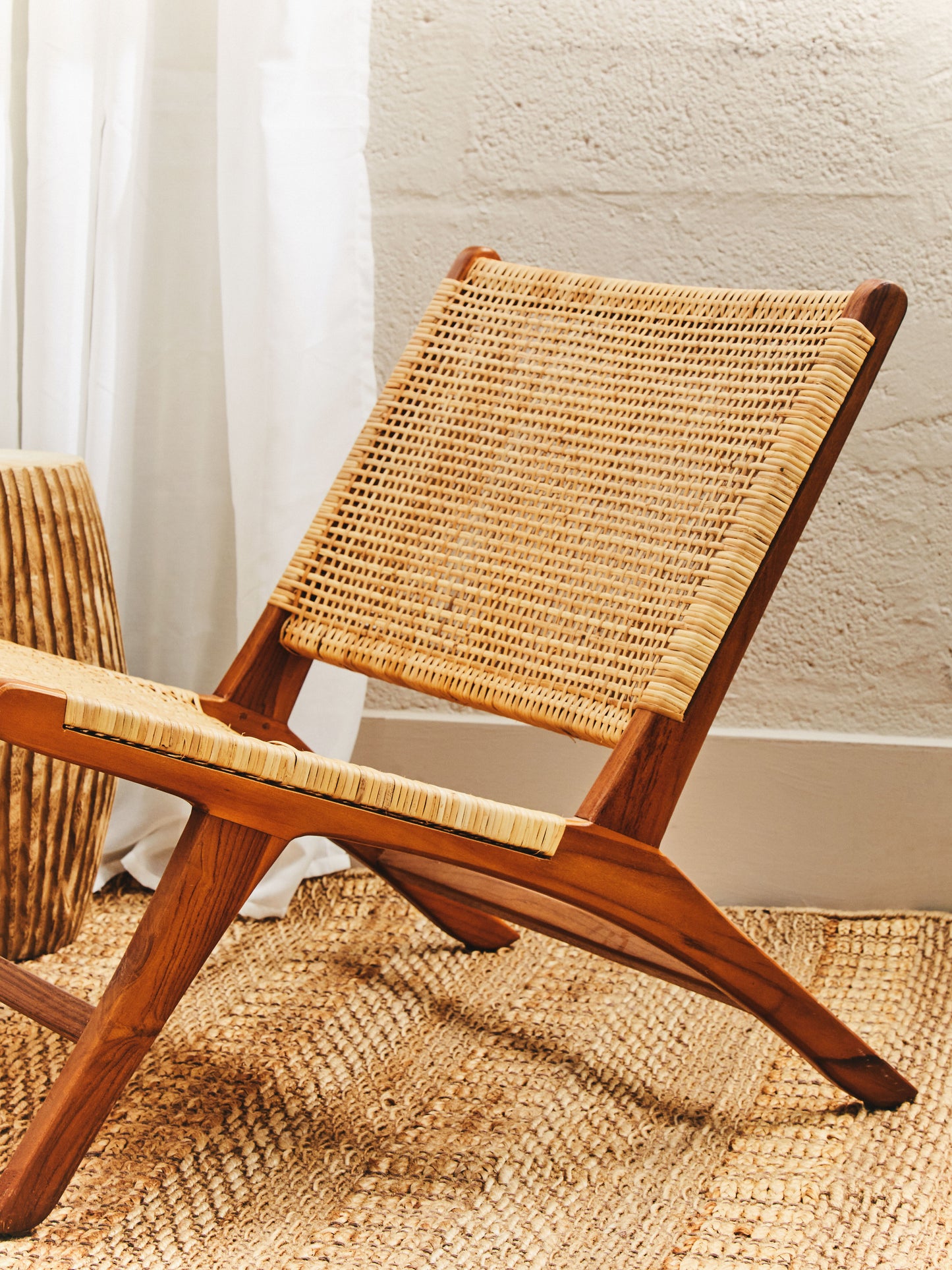 Slad Wood and Natural Rattan Chair