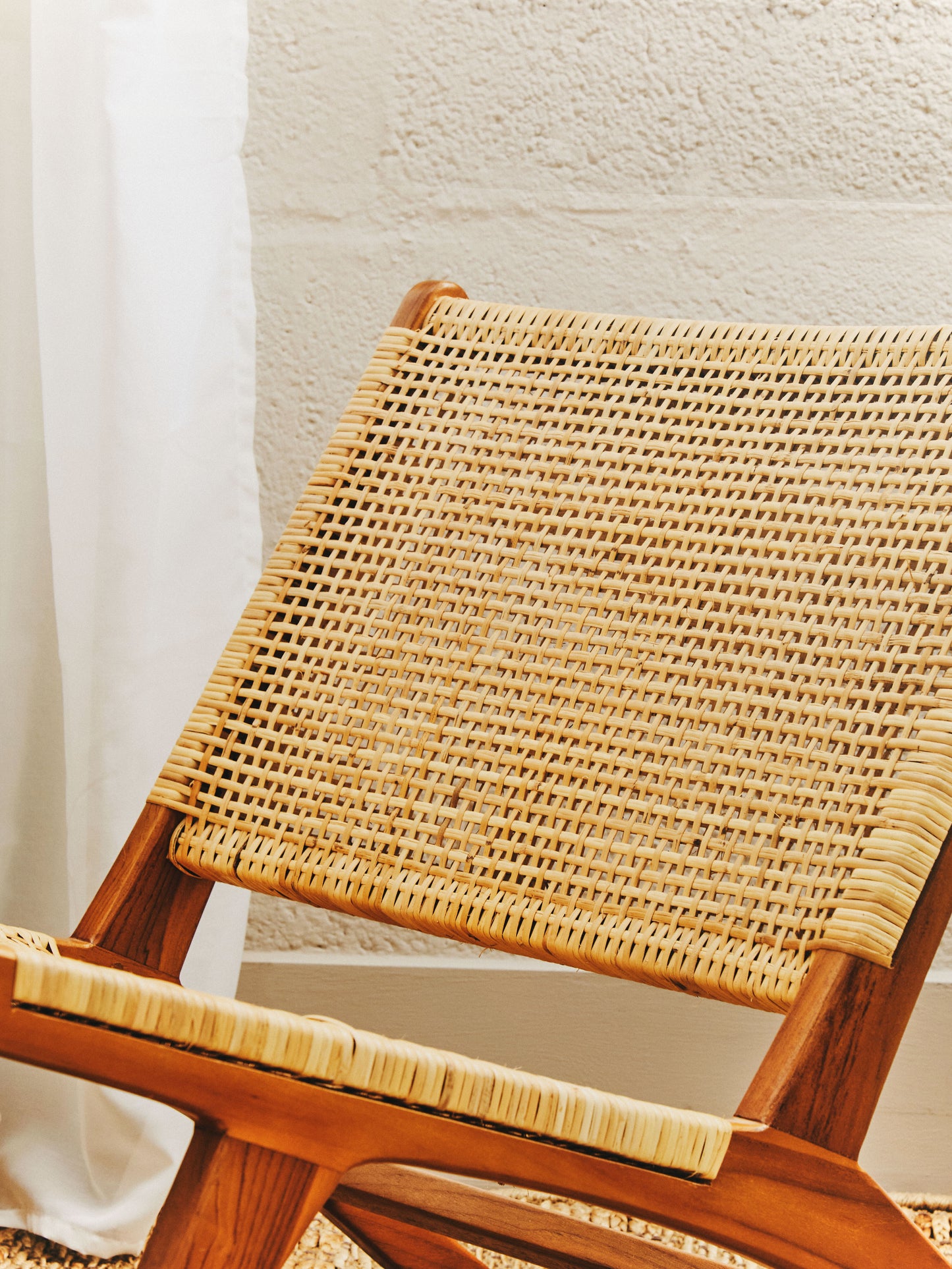 Slad Wood and Natural Rattan Chair