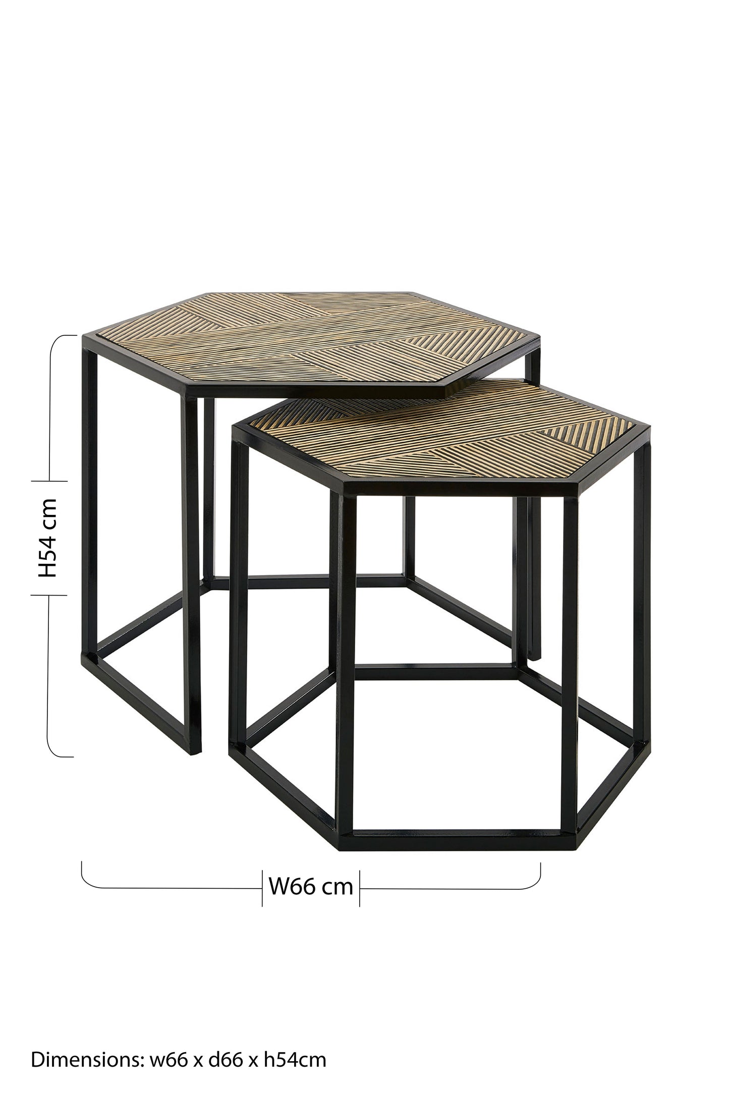 Hexagonal Black Iron and Bamboo set of 2 Side Tables - Kristia Rose Collections