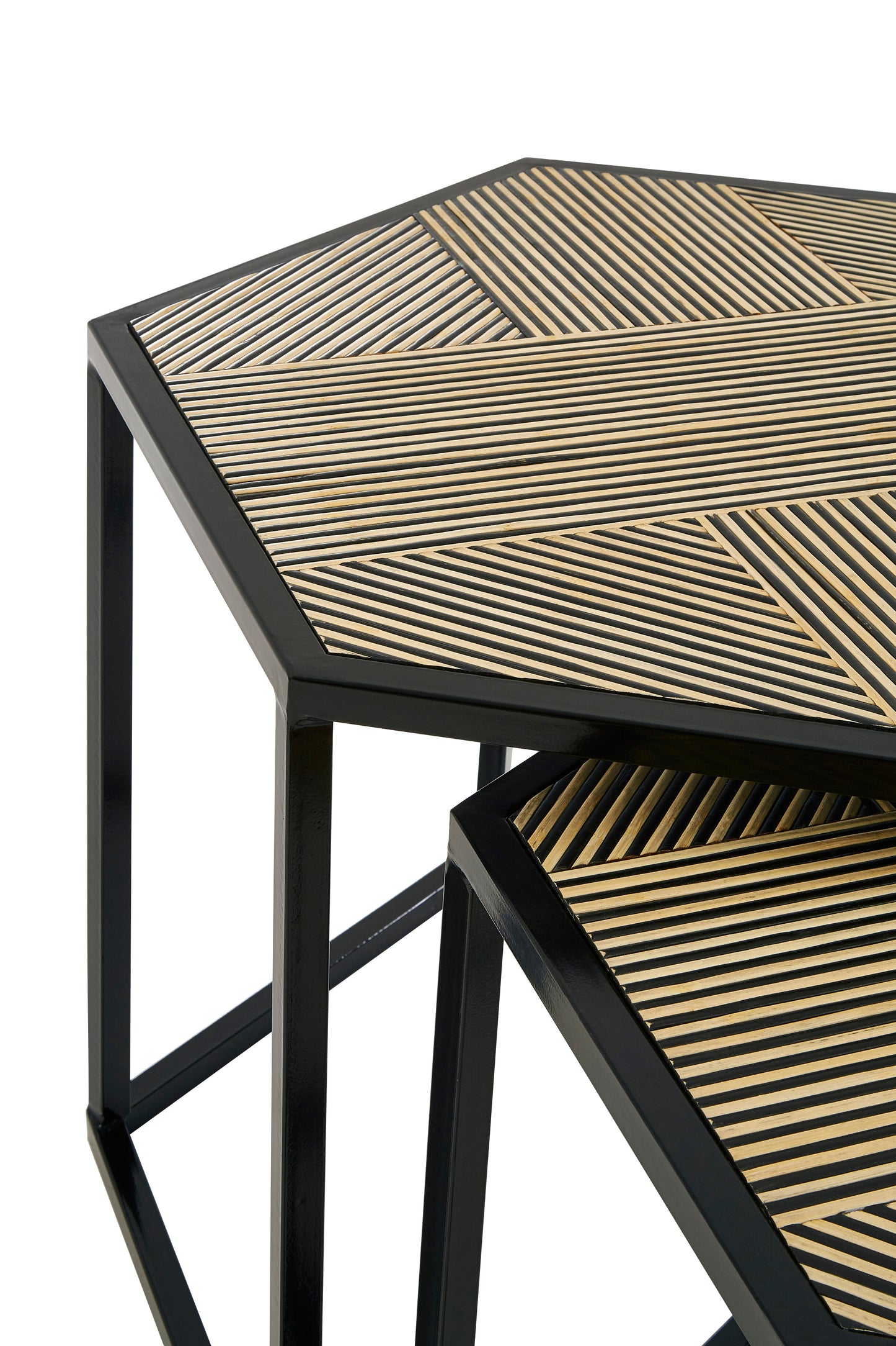 Hexagonal Black Iron and Bamboo set of 2 Side Tables - Kristia Rose Collections