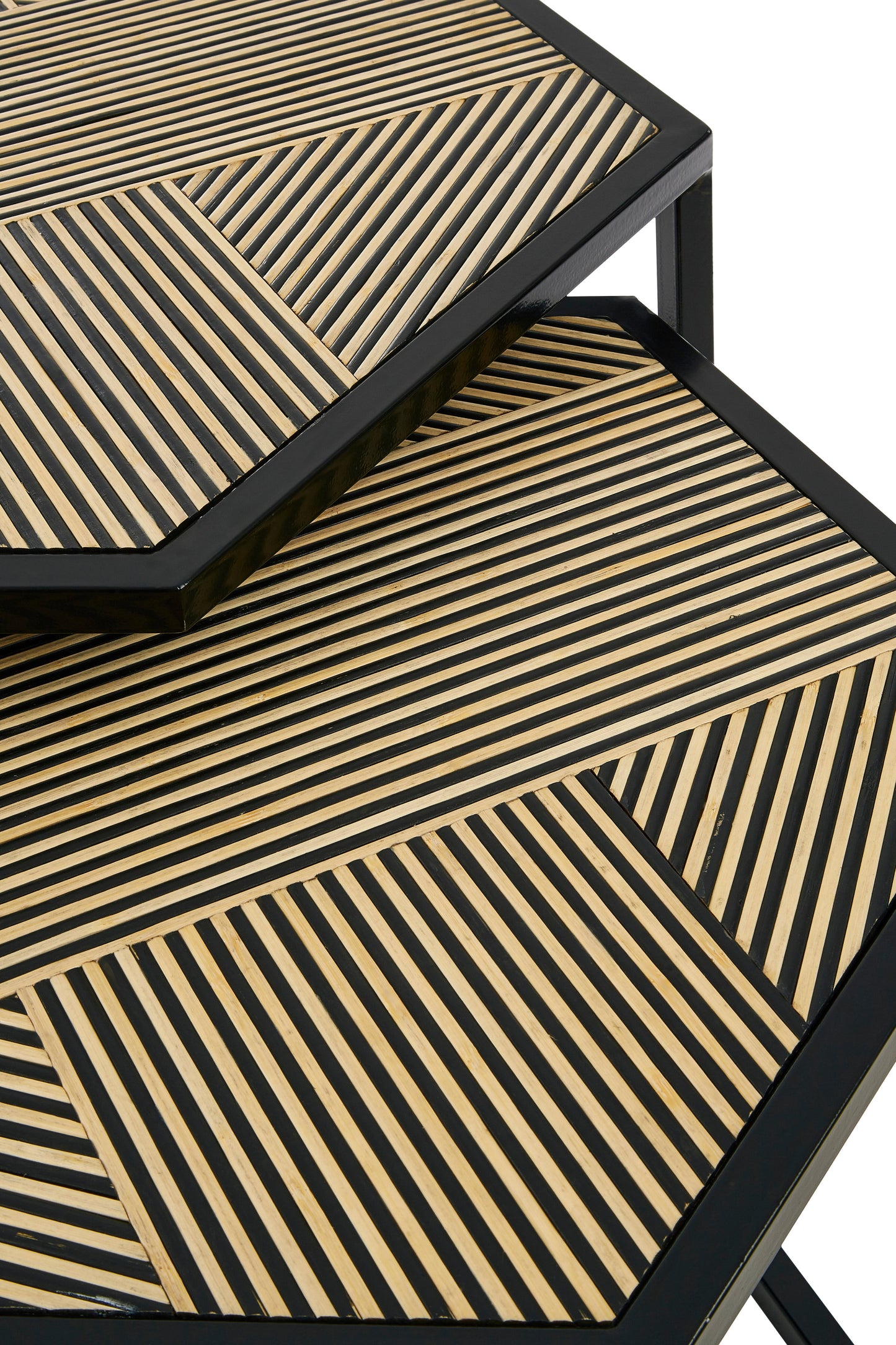 Hexagonal Black Iron and Bamboo set of 2 Side Tables - Kristia Rose Collections
