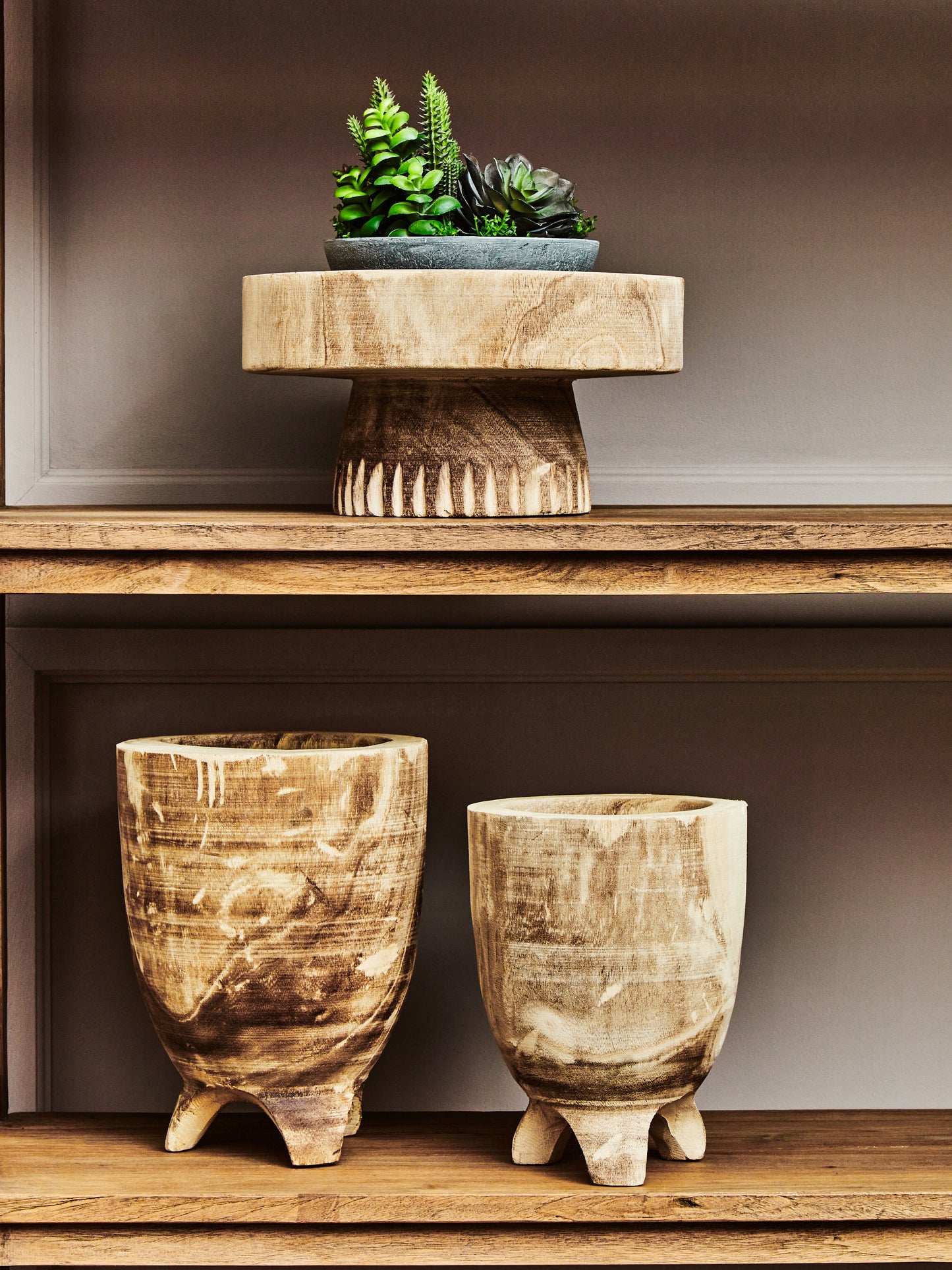 Rustic Wood Bowl With Pedestal Base - Kristia Rose Collections