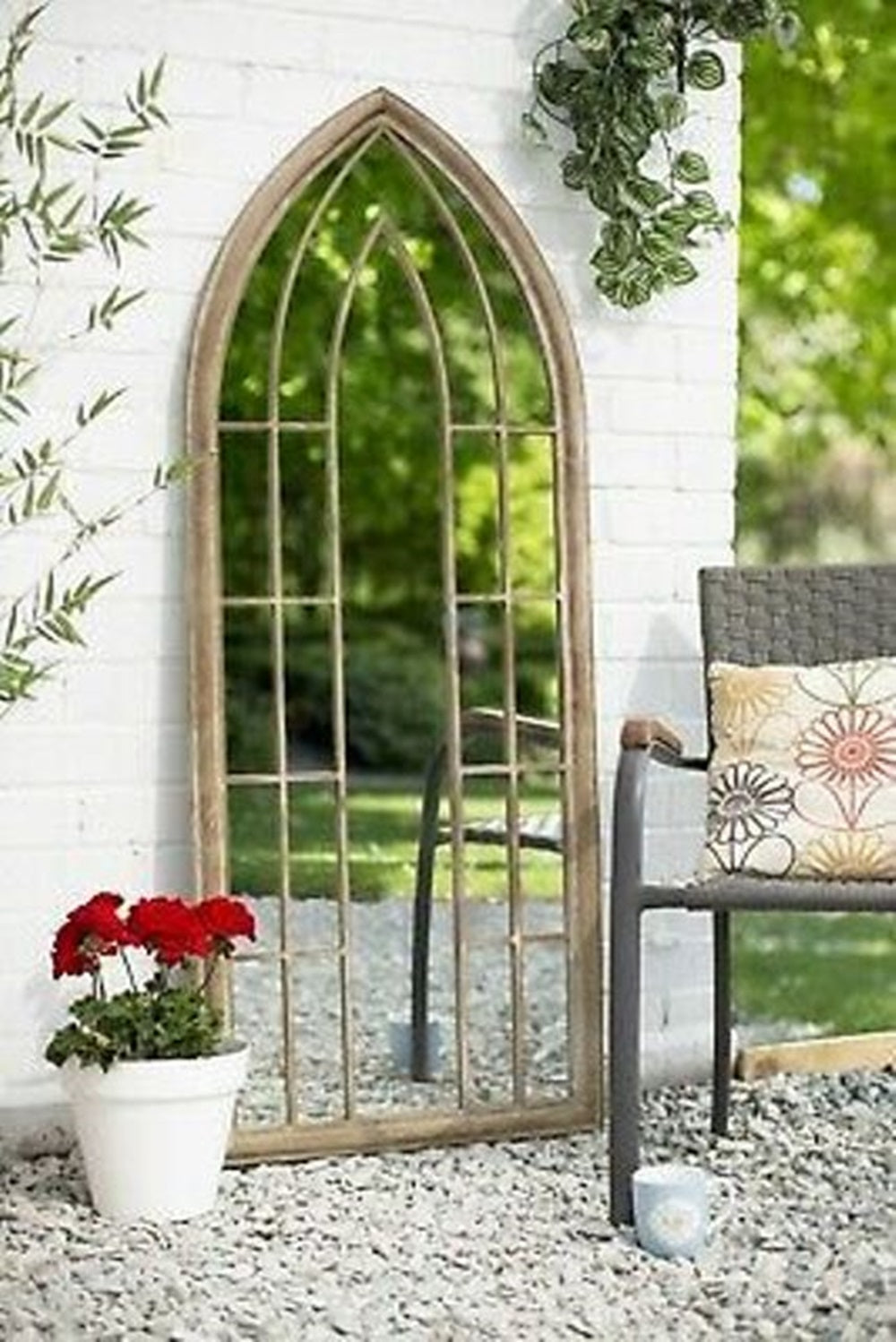 Tall Church Style Metal Outdoor Mirror, 116cmH