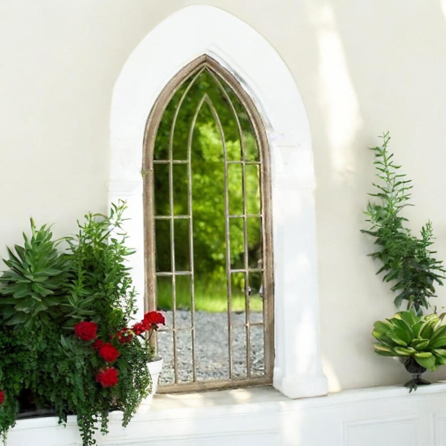 Tall Church Style Metal Outdoor Mirror, 116cmH
