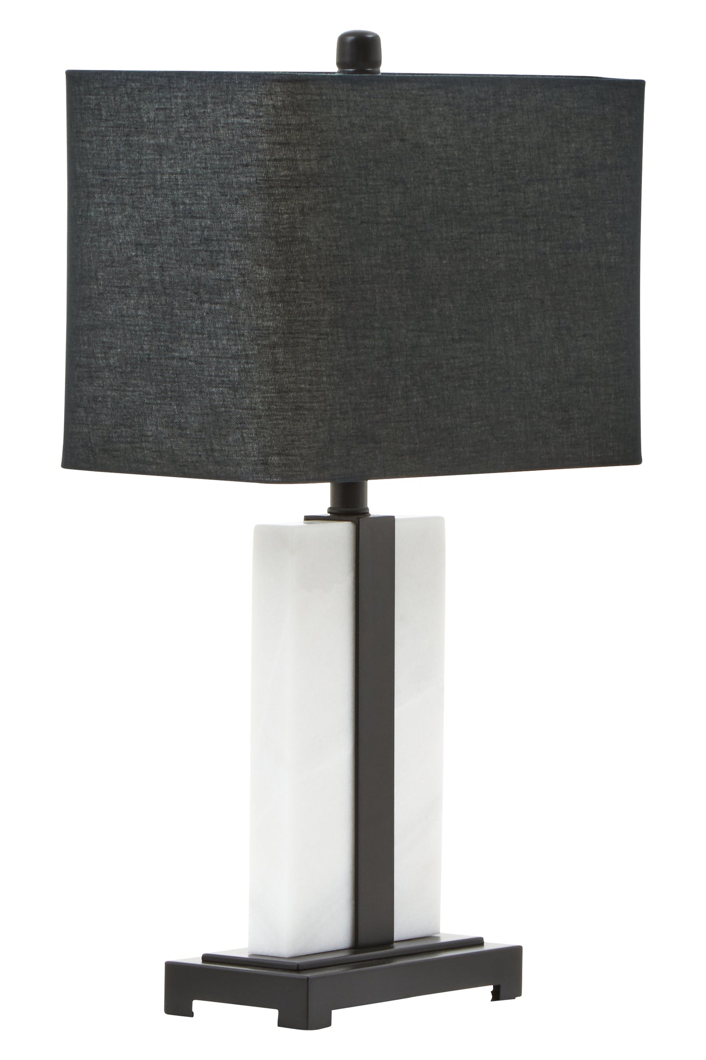 Sleek Marble and Black Metal Table Lamp with Black Shade