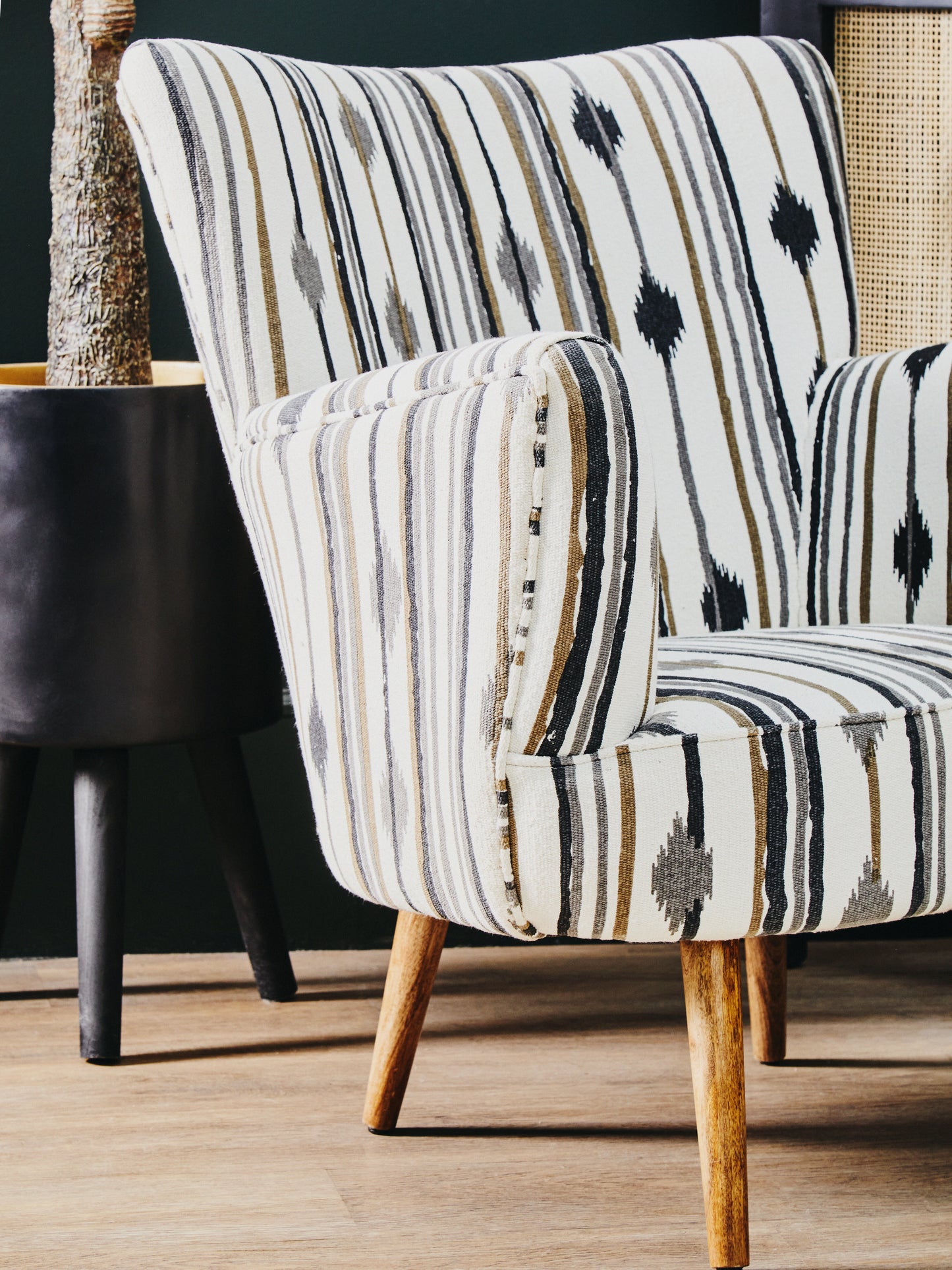 Stroud Black and White Armchair with Flared Arms - Kristia Rose Collections
