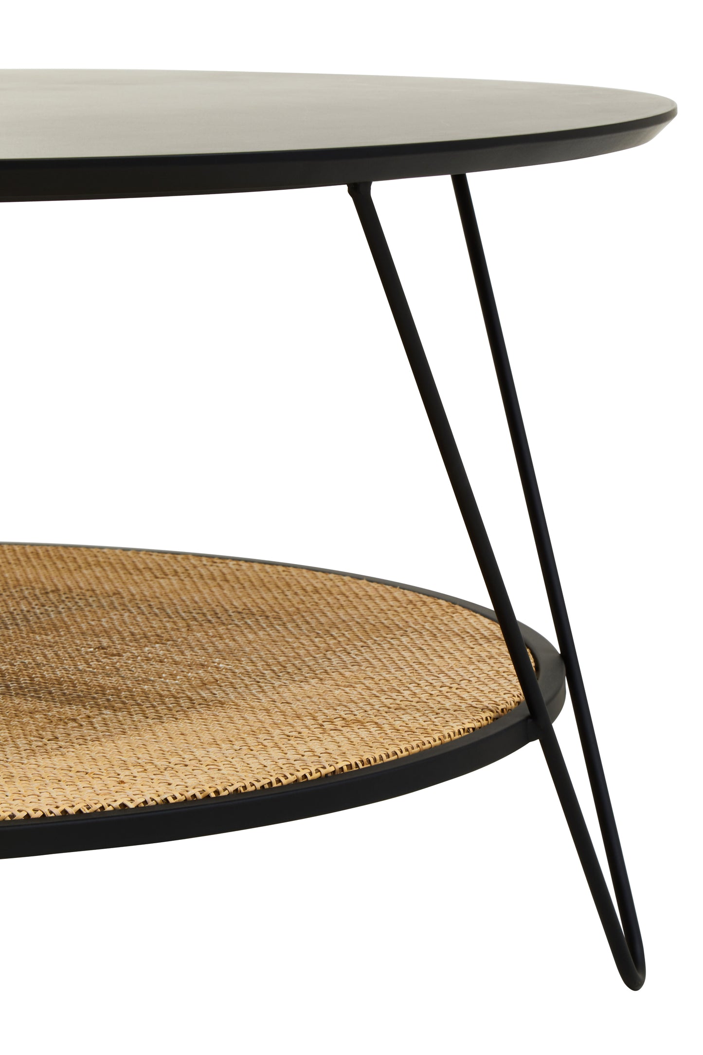 Fairford Black Metal and Rattan Coffee Table with Hairpin Legs - Kristia Rose Collections
