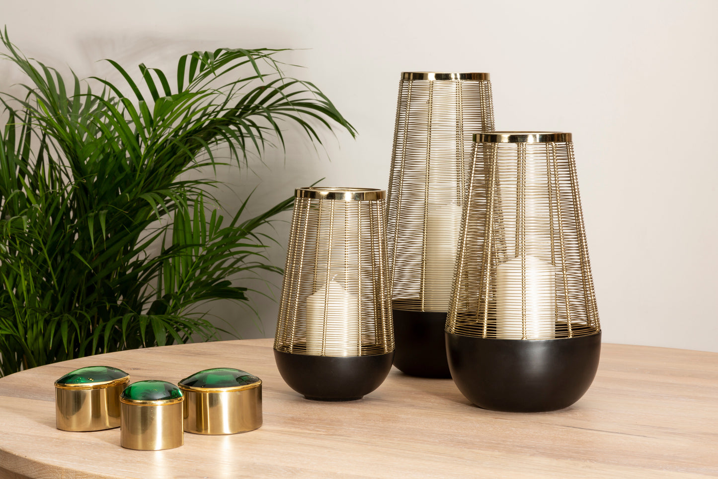 Large Black and Gold Wire Hurricane Lamp - Kristia Rose Collections