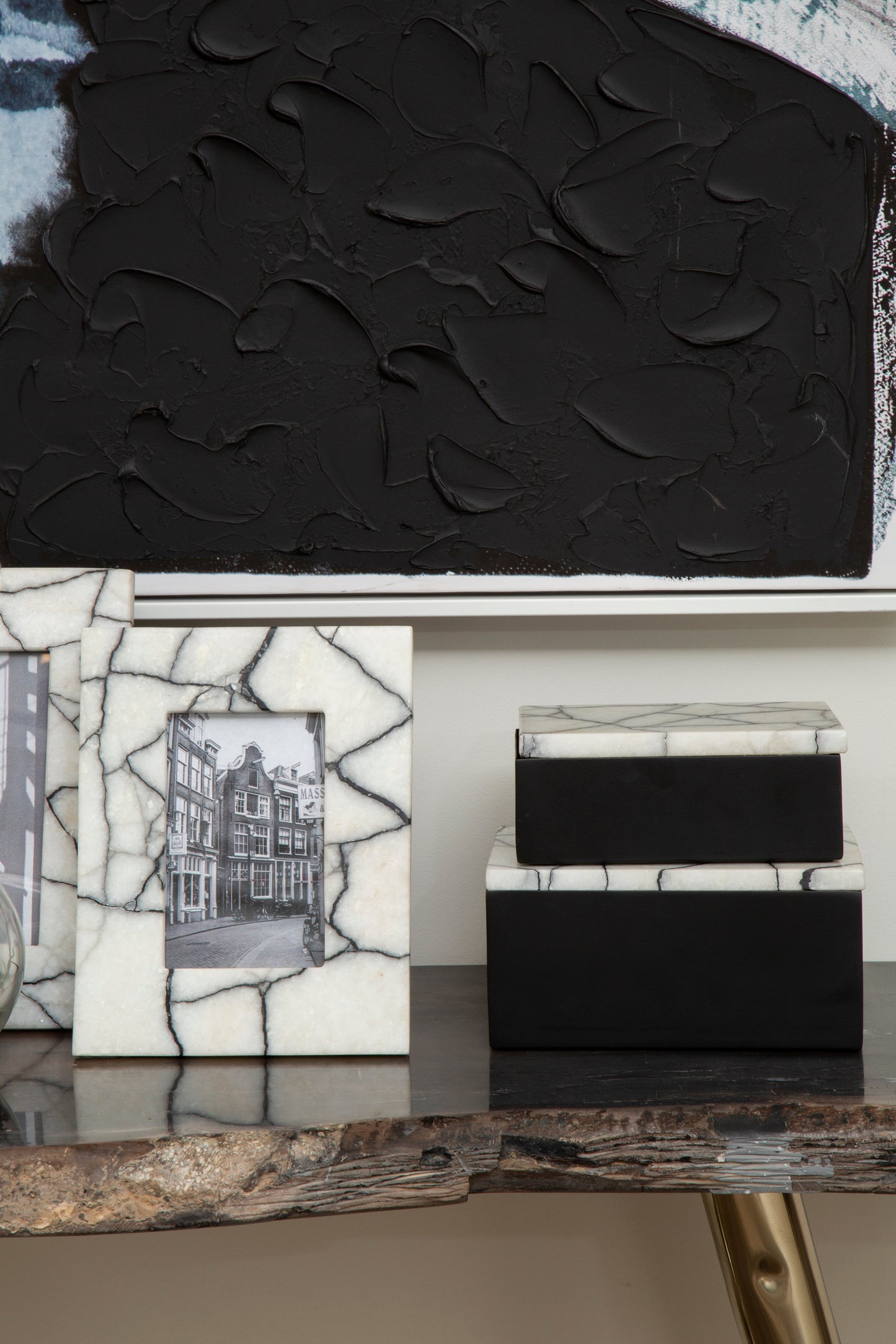 Decorative Marble and Black Iron Trinket Box