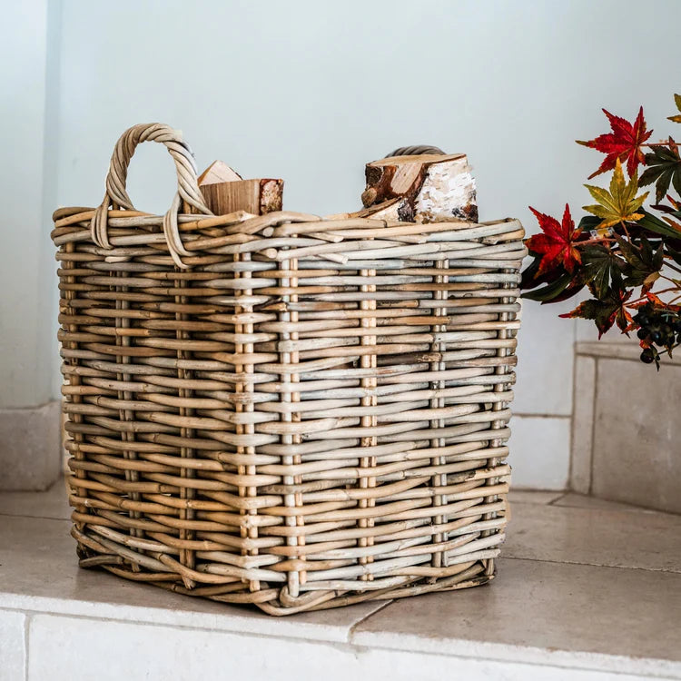 Wicker Log Baskets, Square, Set of 2 - Kristia Rose Collections