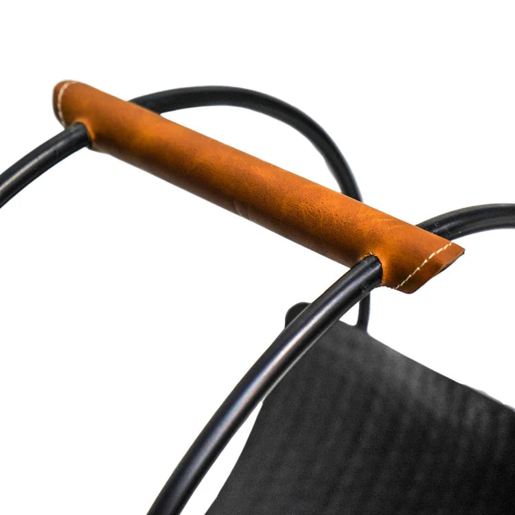 Premium Leather Handle & Black Iron Log Holder