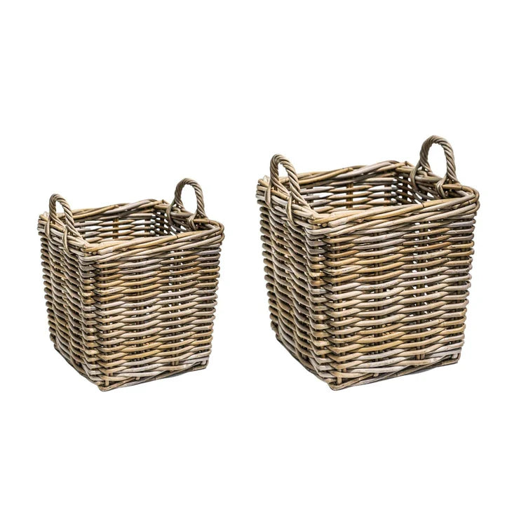 Wicker Log Baskets, Square, Set of 2 - Kristia Rose Collections