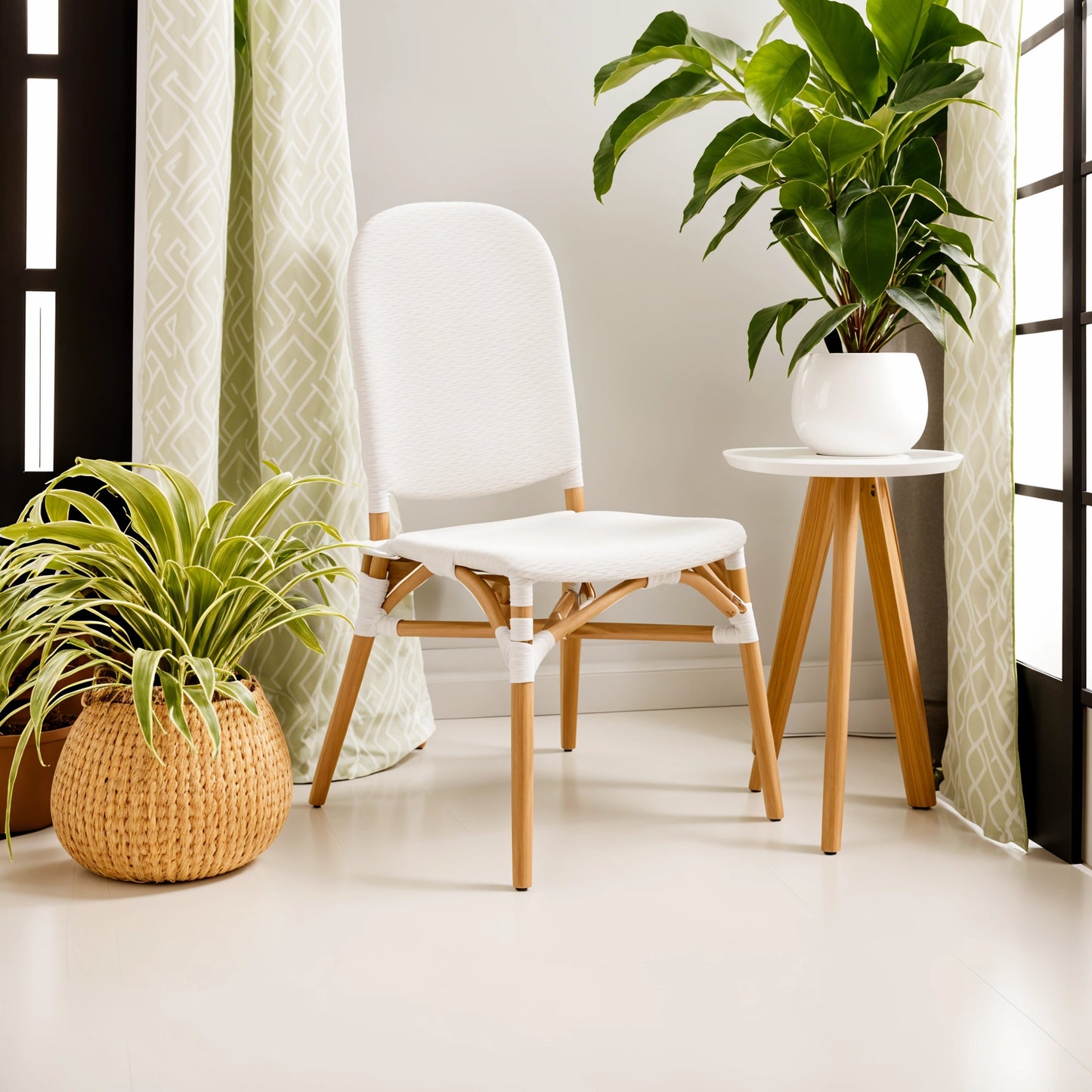 Chic White Rattan Dining Chair
