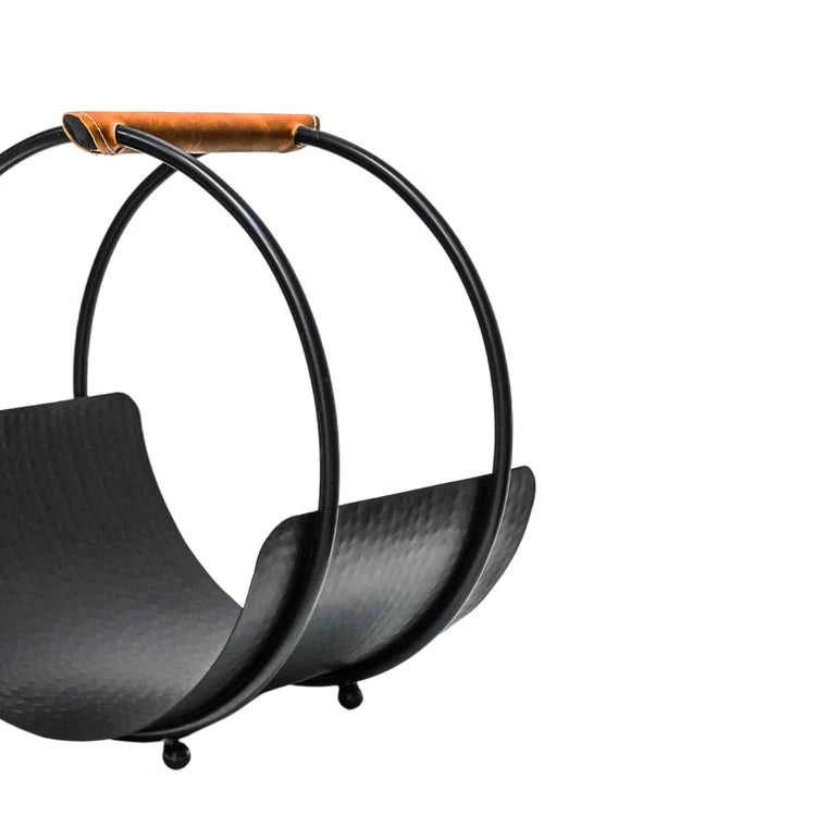 Premium Leather Handle & Black Iron Log Holder