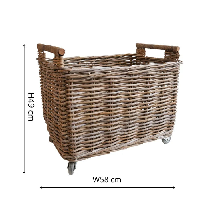 Premium Quality Rattan Log Cart on Wheels