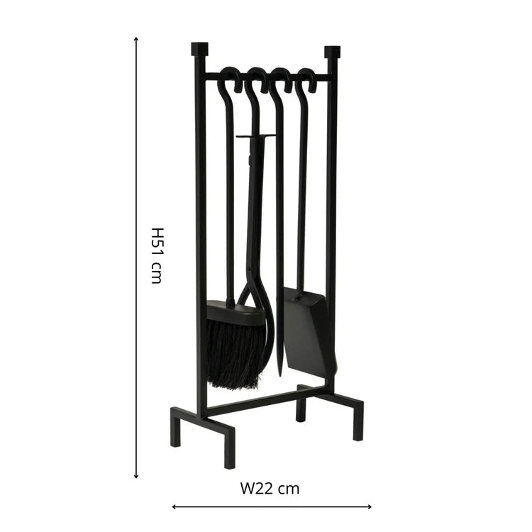 Iron Hanging Rack Fire Tool Set - available in Black & Pewter