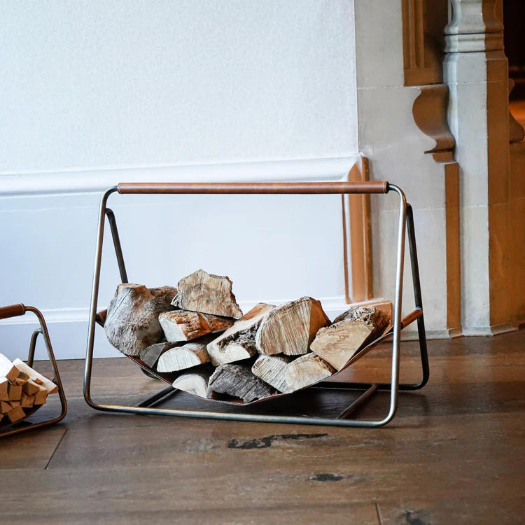 Stunning Leather Log Holder - available in Brass & Black Frame
