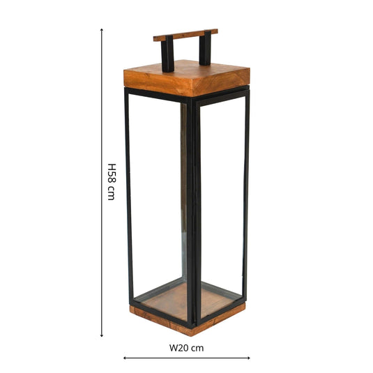Stroud Tall Lantern in Acacia Wood and Black