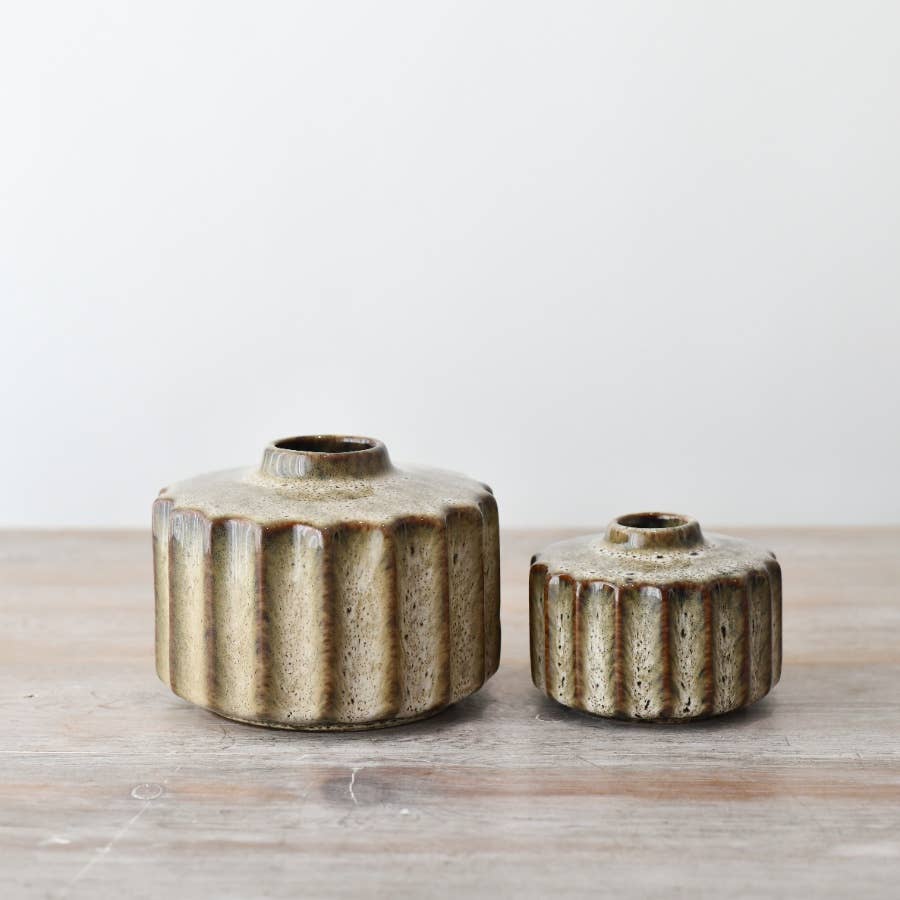 Fluted Neutral Flower Vase