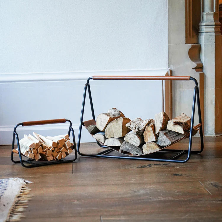 Stunning Leather Log Holder - available in Brass & Black Frame