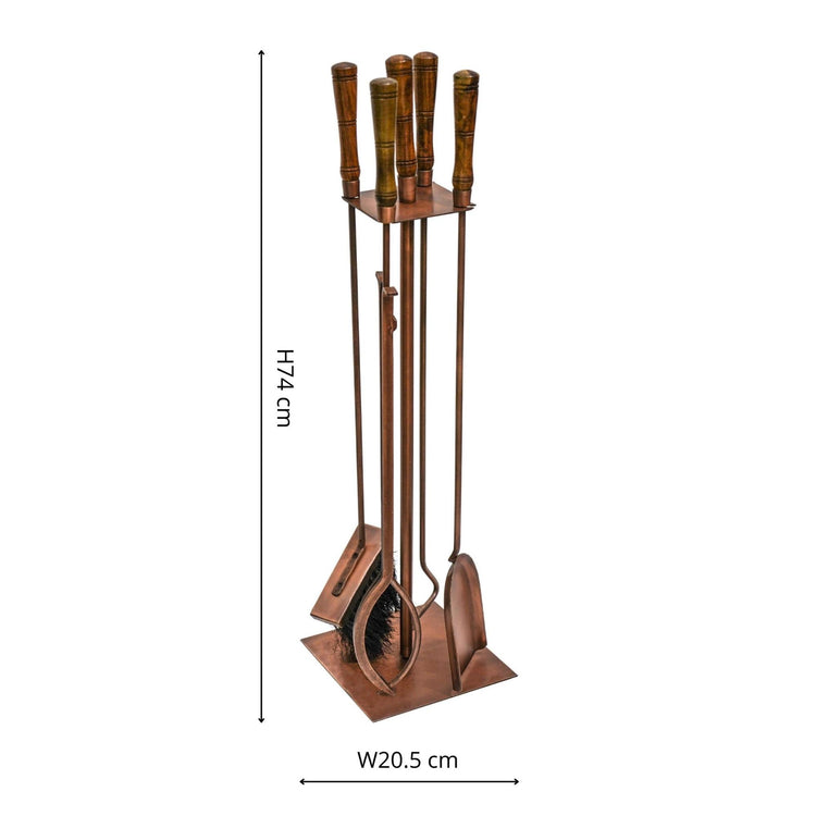Wooden Handle Copper Fireside Companion Set