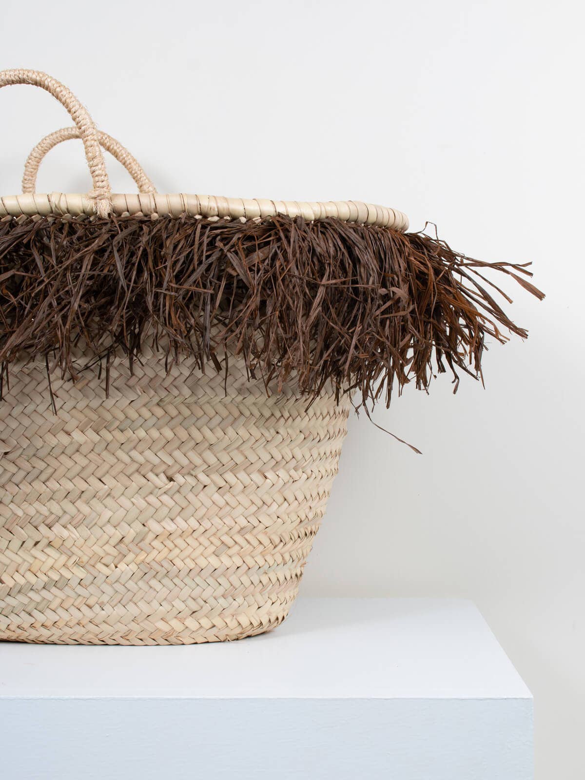 Medium French Market Basket with Raffia Trim : Chocolate