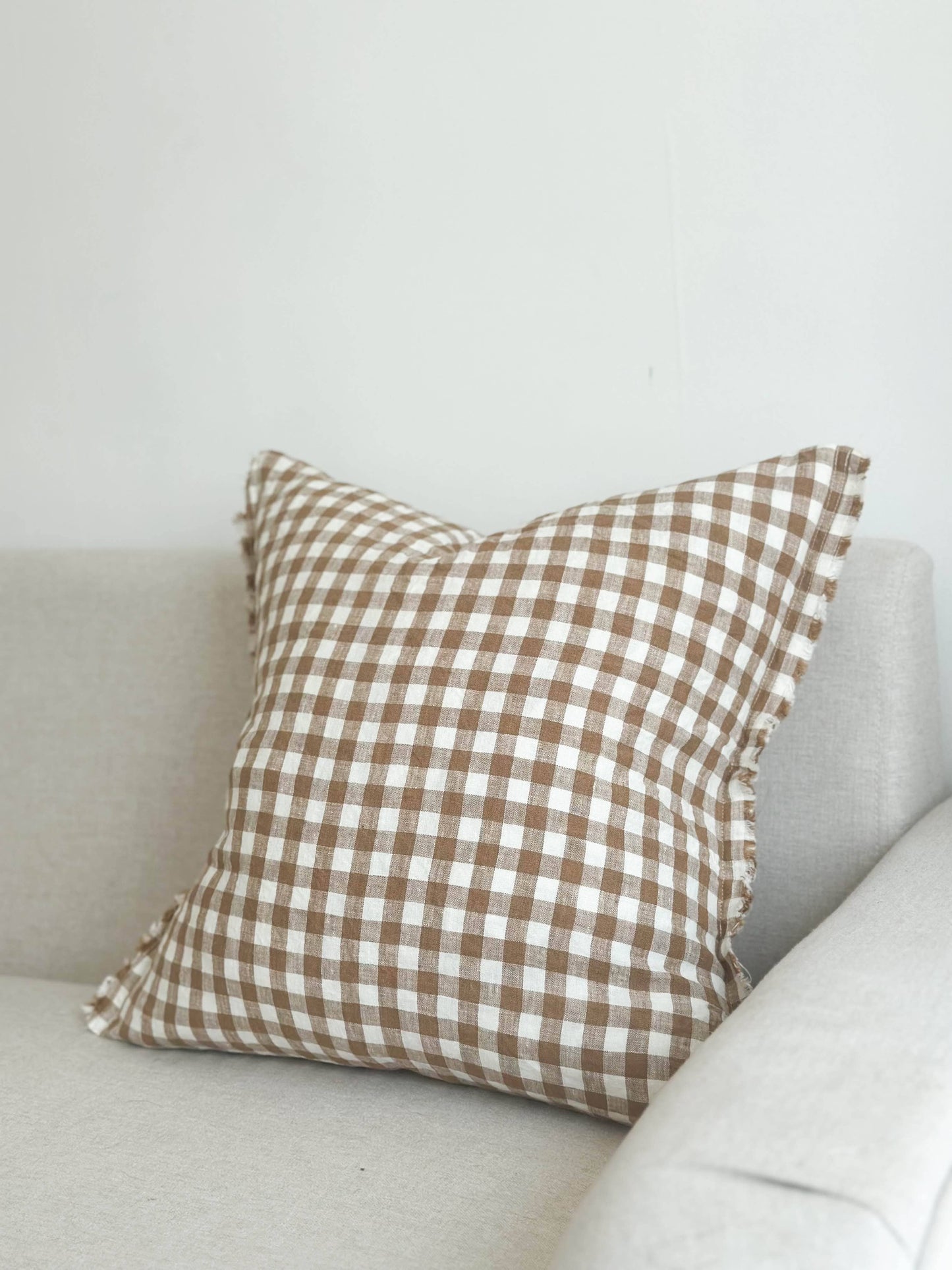 Linen 45×45 – Frayed Edge Brown Gingham - Kristia Rose Collections