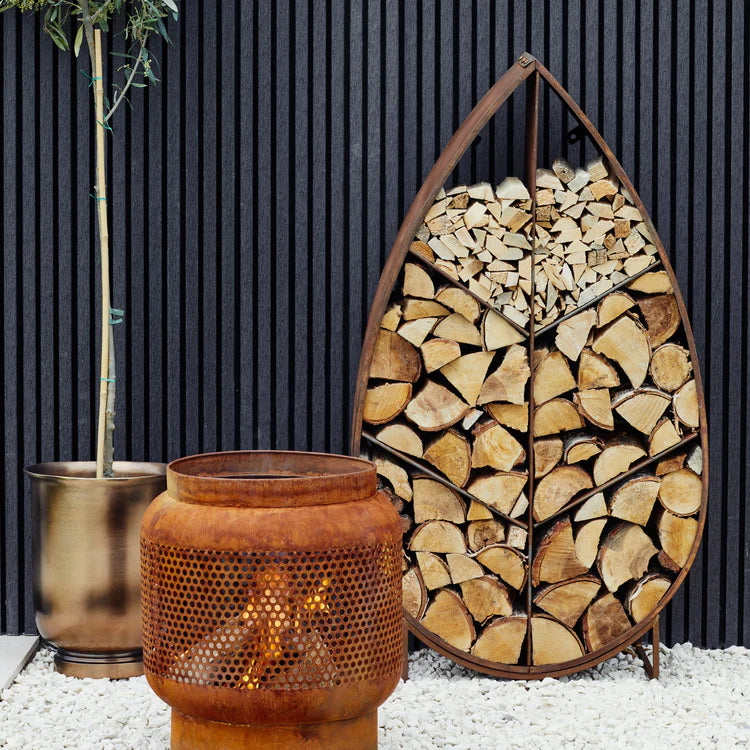 Outdoor Designer Log Storage, Rust - Kristia Rose Collections