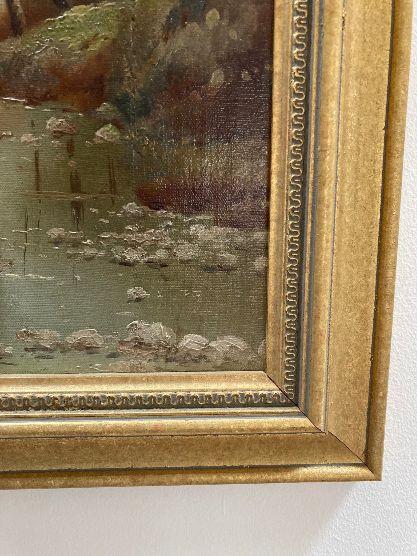 Original Oil River and Mountain View in Antique Gold Effect Frame - Kristia Rose Collections