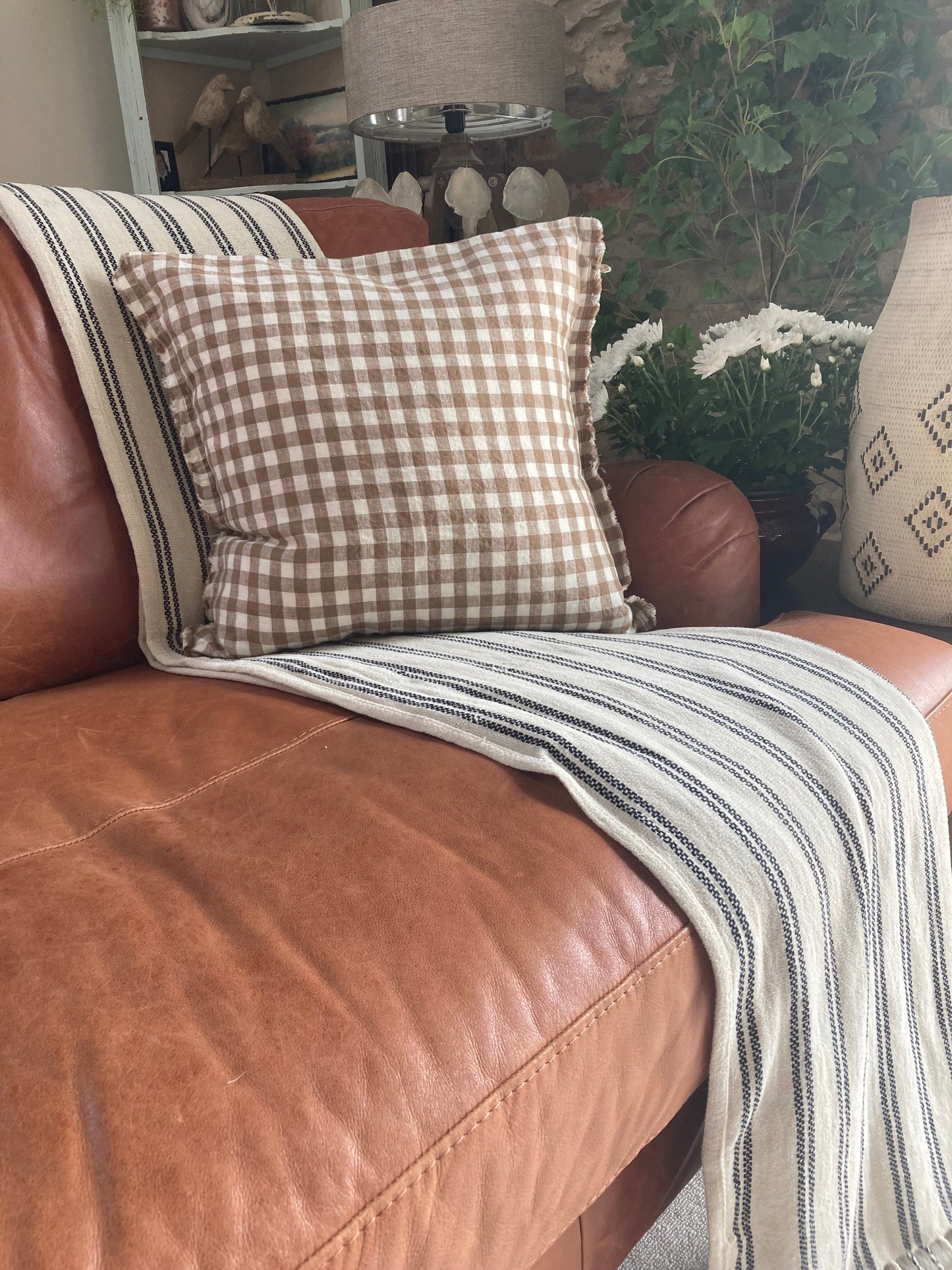 Linen 45×45 – Frayed Edge Brown Gingham - Kristia Rose Collections