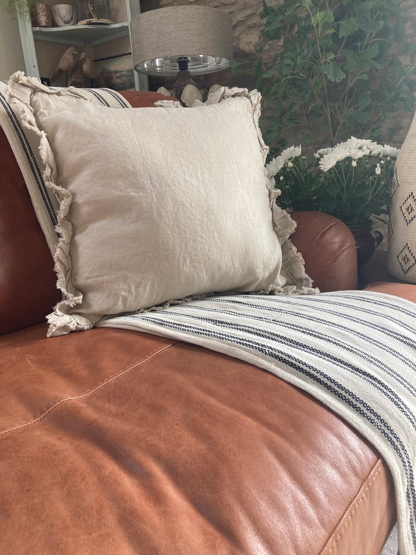 Ruffled Linen Cushion Cover – Natural: 45 x 45 cm - Kristia Rose Collections