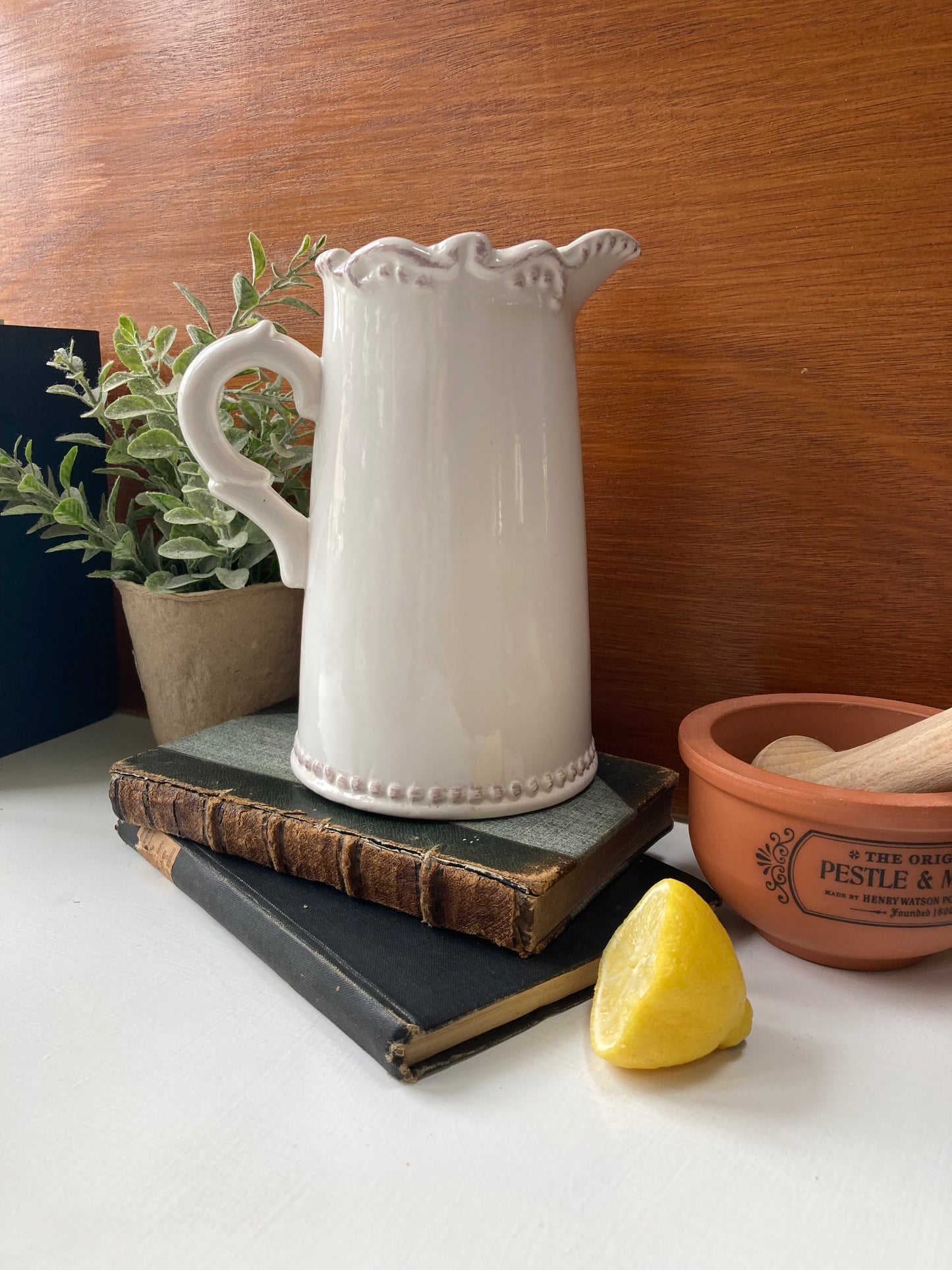 Jug with Decorative Rim in white and Grey - Kristia Rose Collections