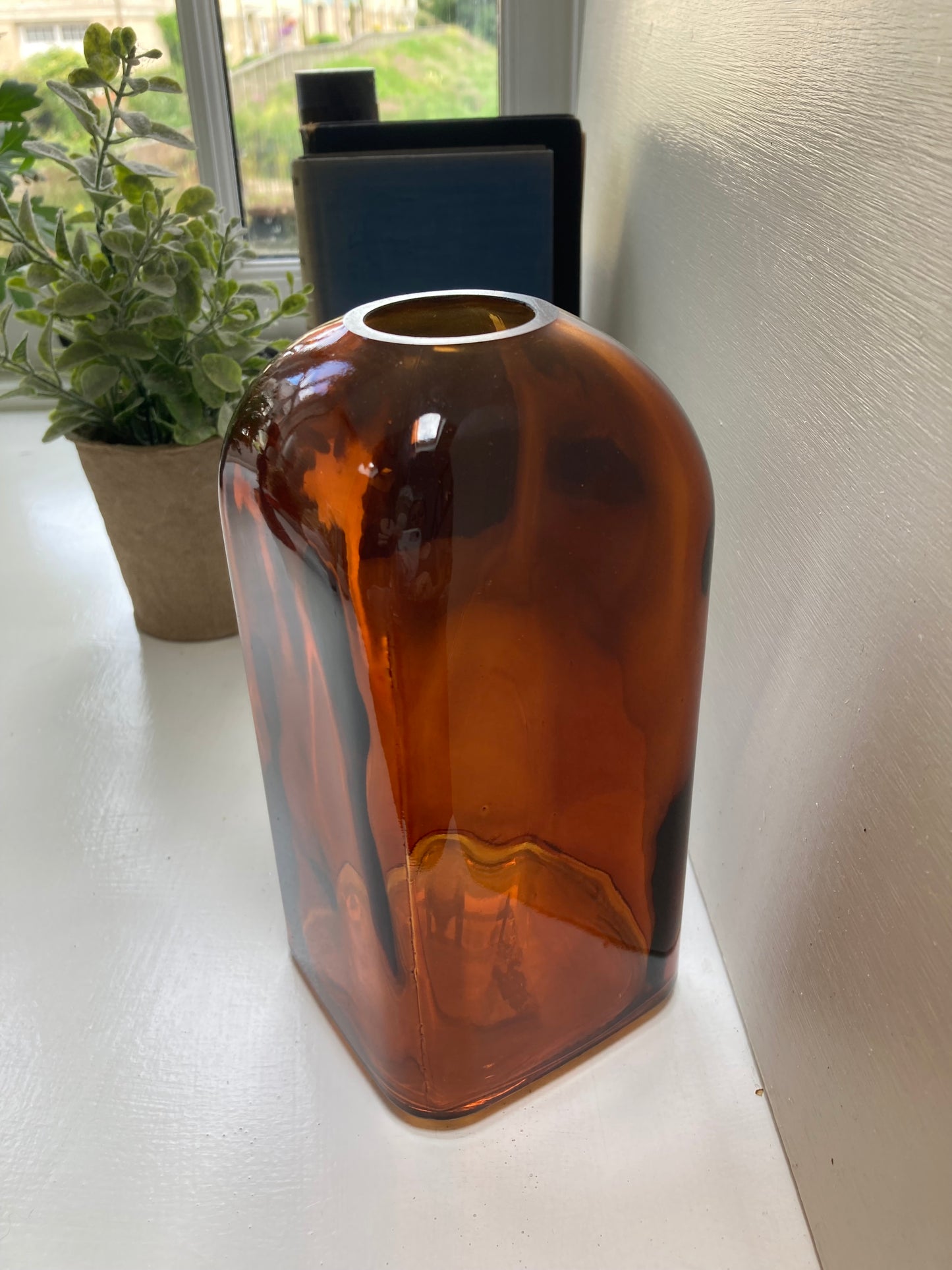 Glass Burnt Amber Square Bottle Vase - Kristia Rose Collections
