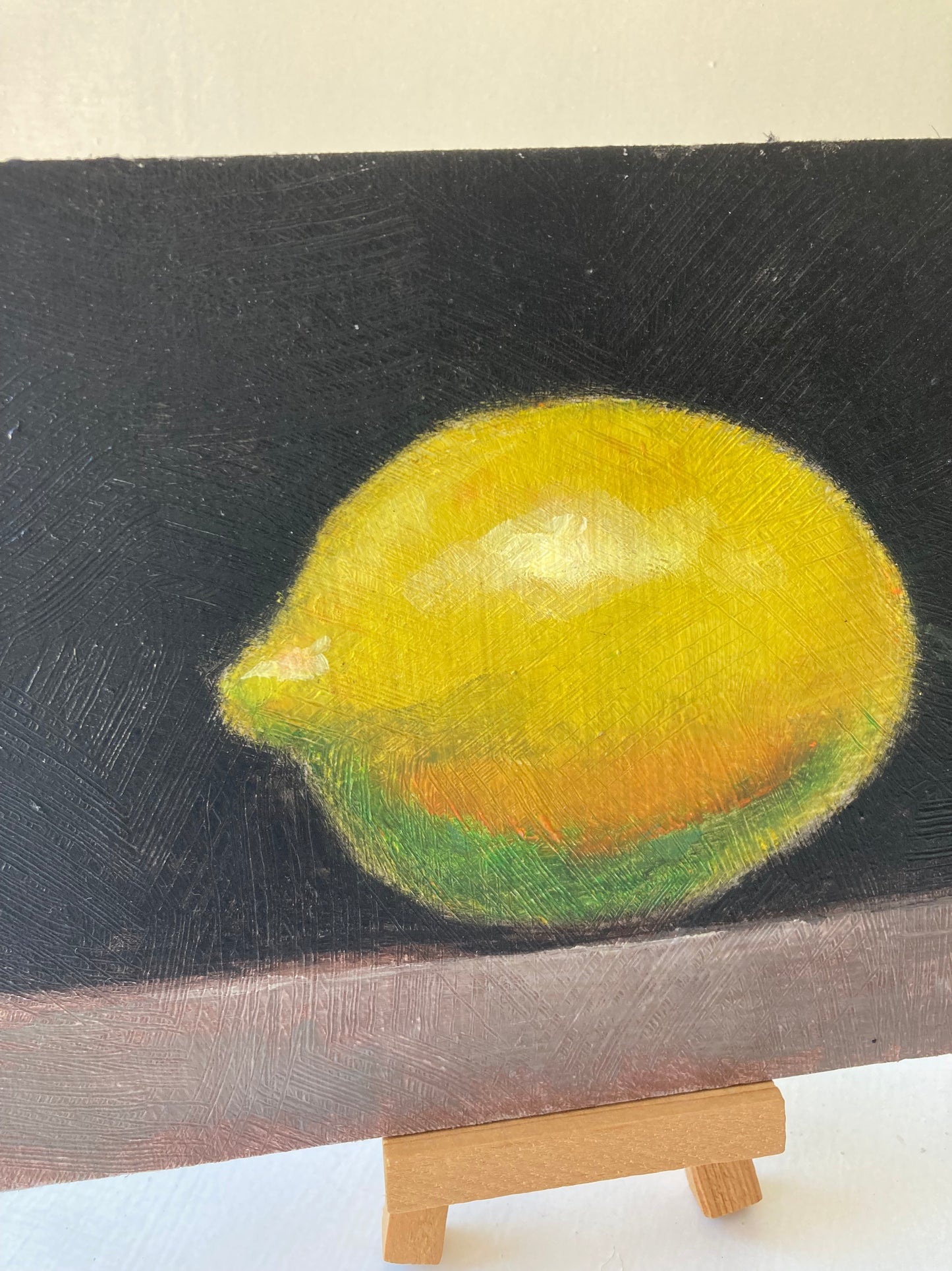 Original Small Oil Painting on Board , Still Lemon Drop