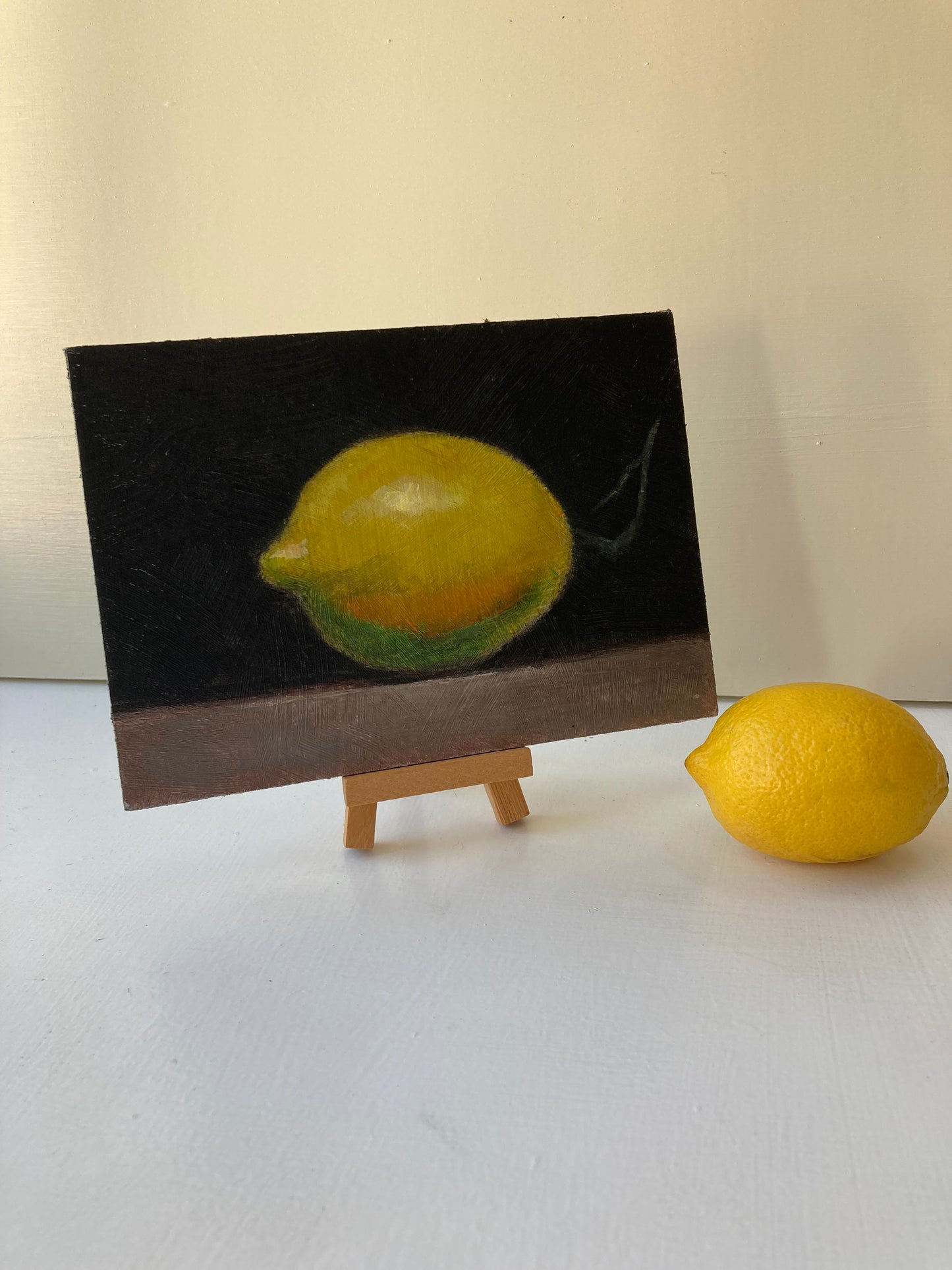 Original Small Oil Painting on Board , Still Lemon Drop