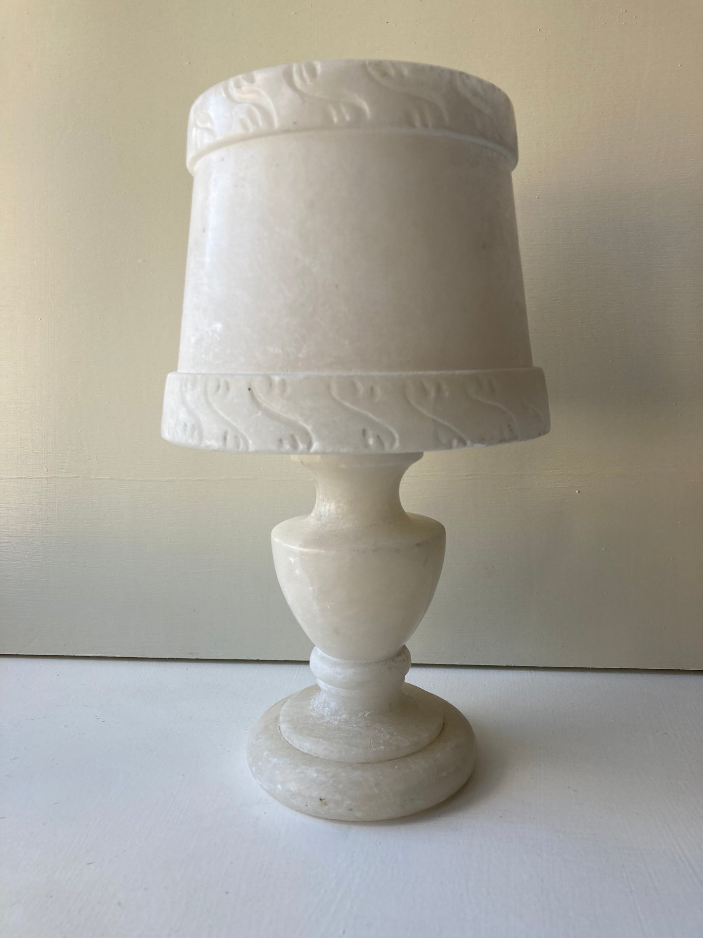 Vintage 1970s Alabaster Lamp Base & Shade , Spanish