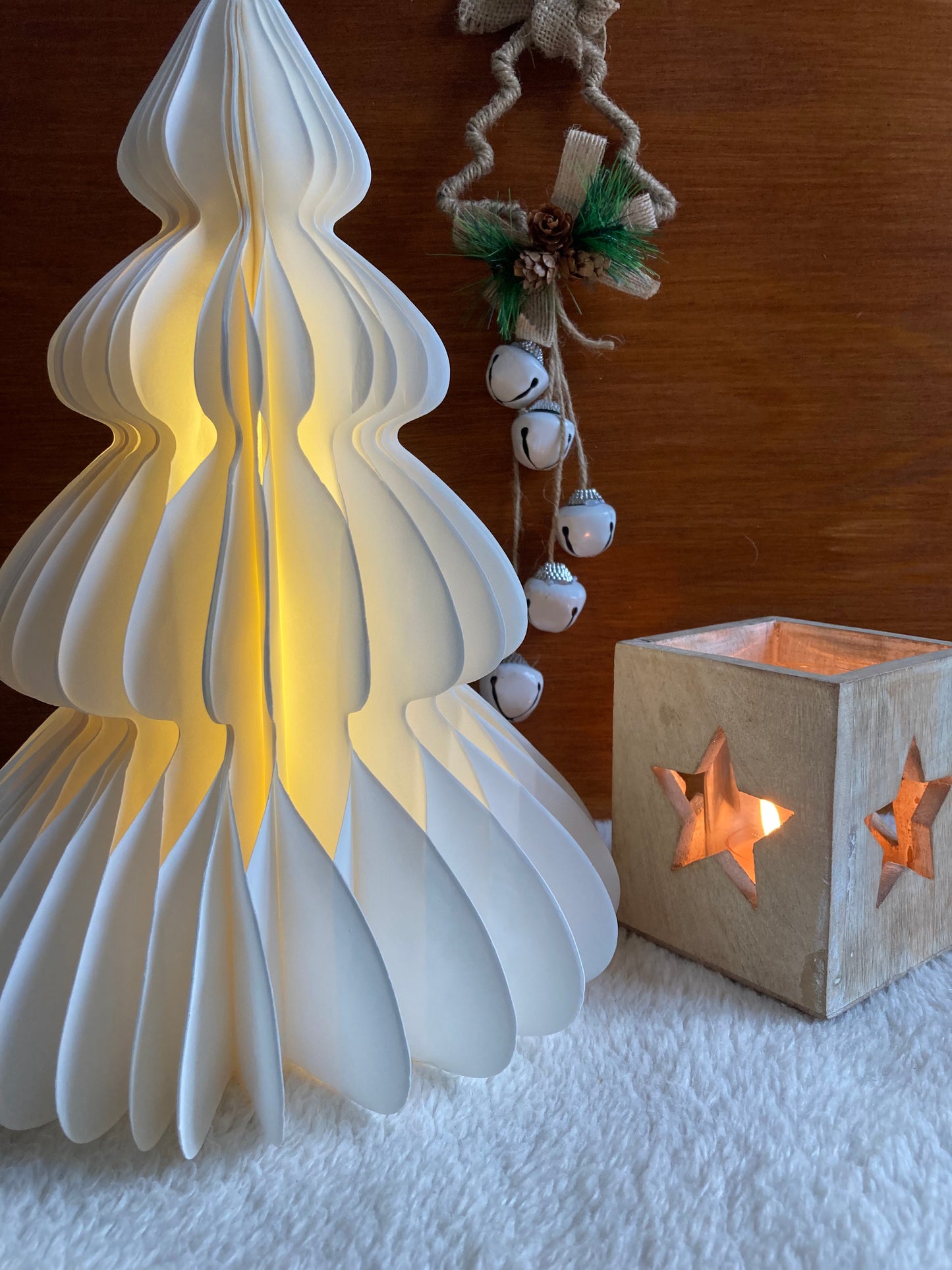 Large White Honeycomb Light up Paper Christmas Tree