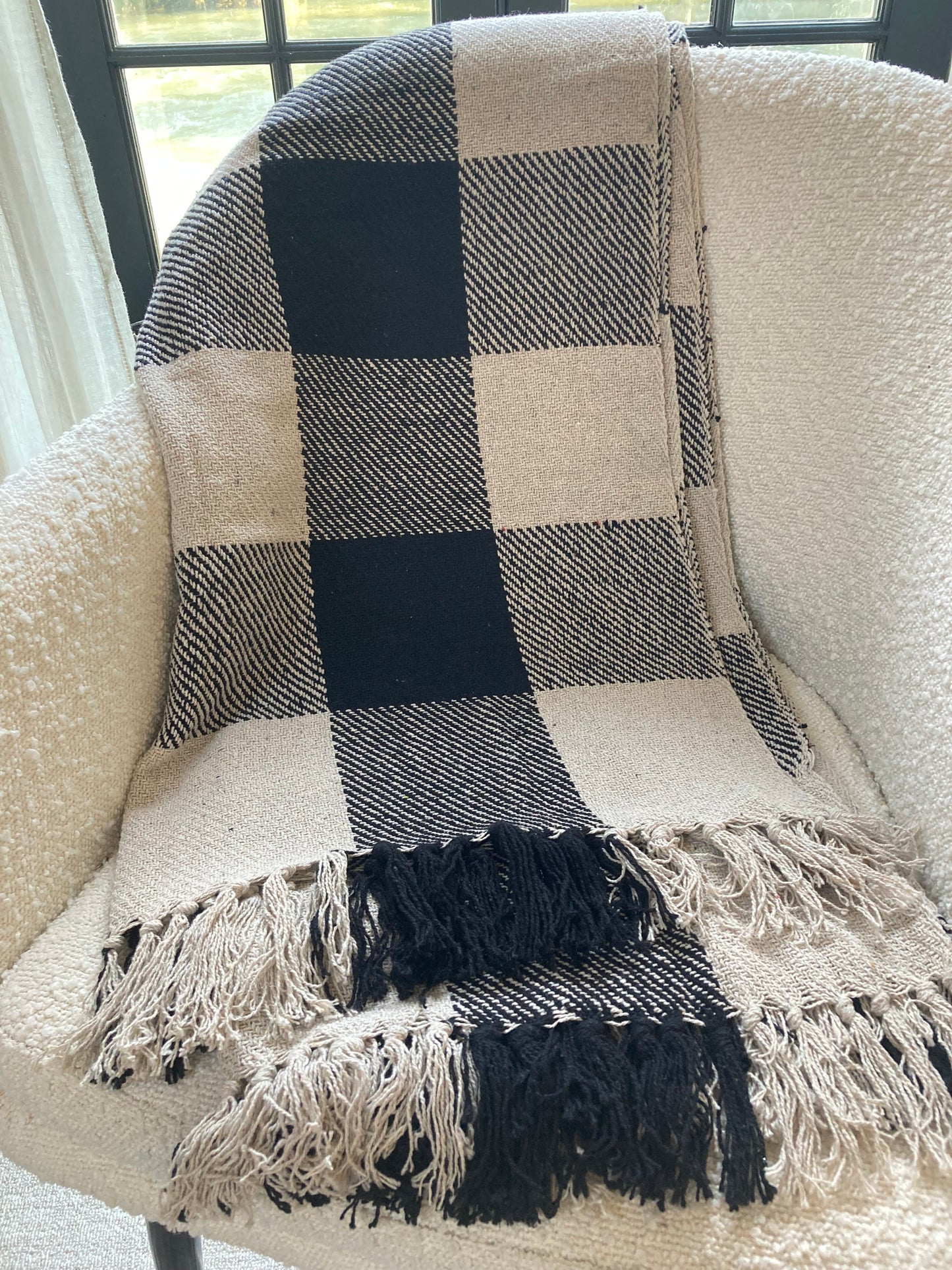Black and Cream Check Throw