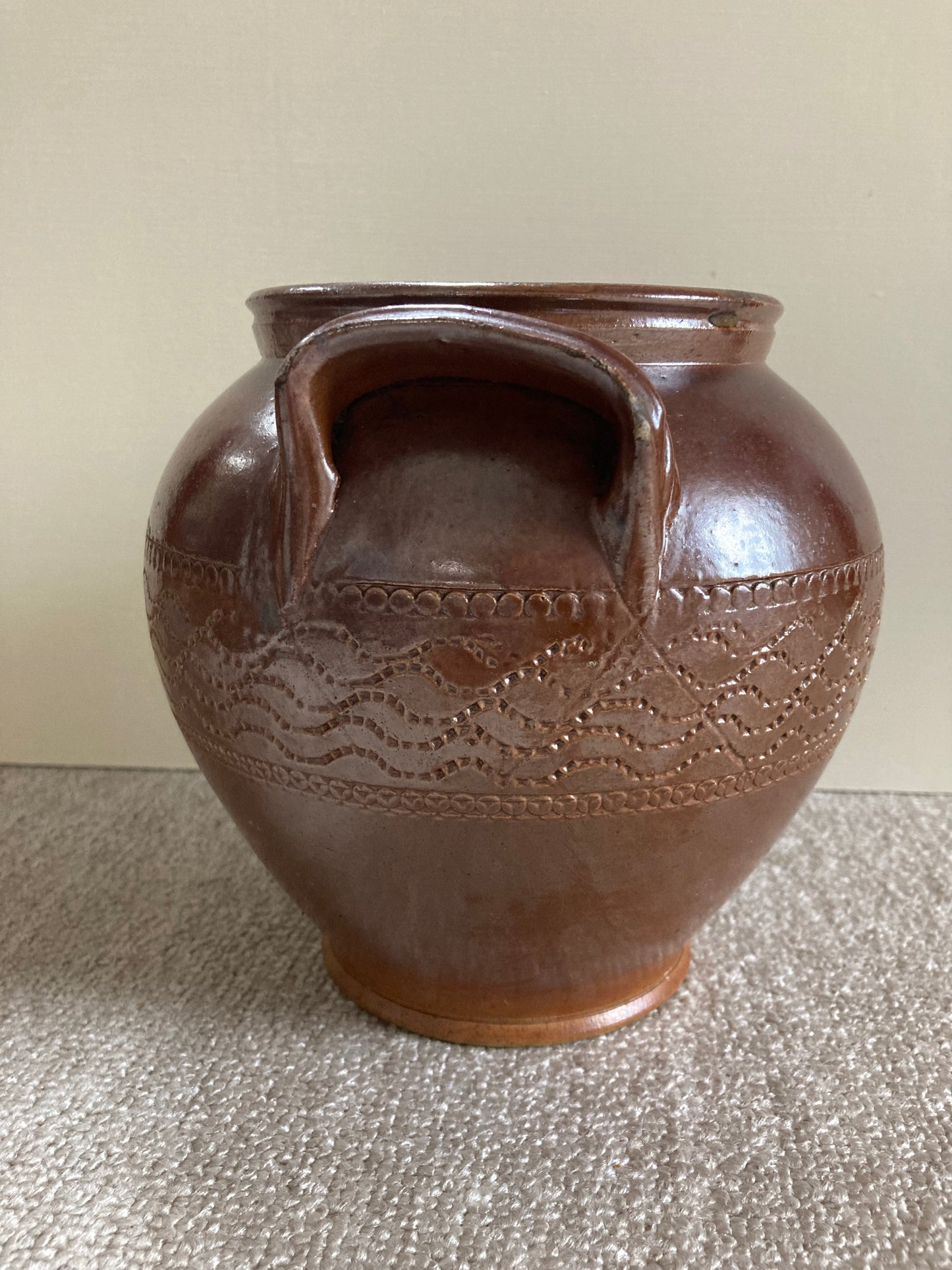 Antique French Rustic Salt Glazed Confit Pot