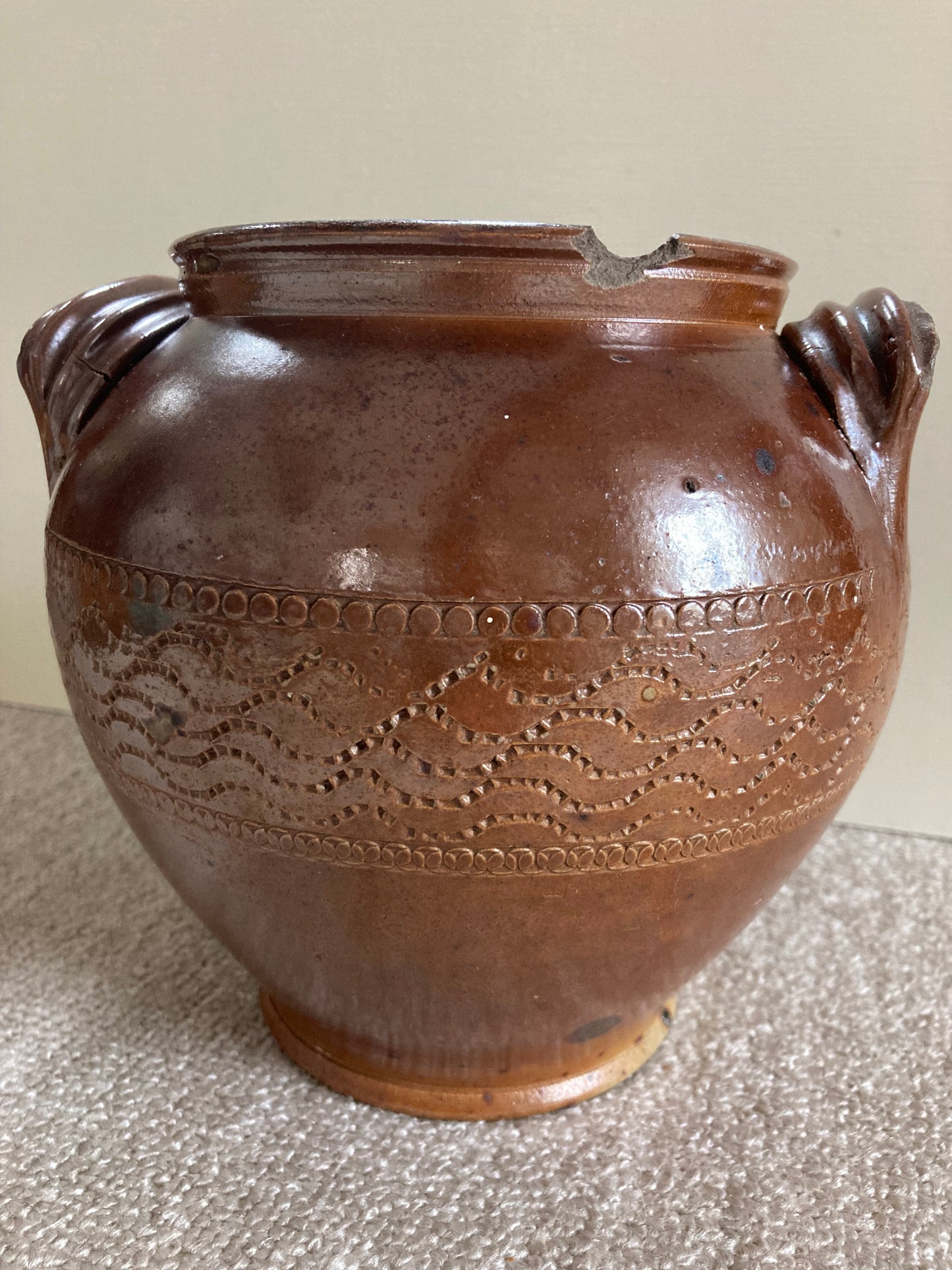 Antique French Rustic Salt Glazed Confit Pot