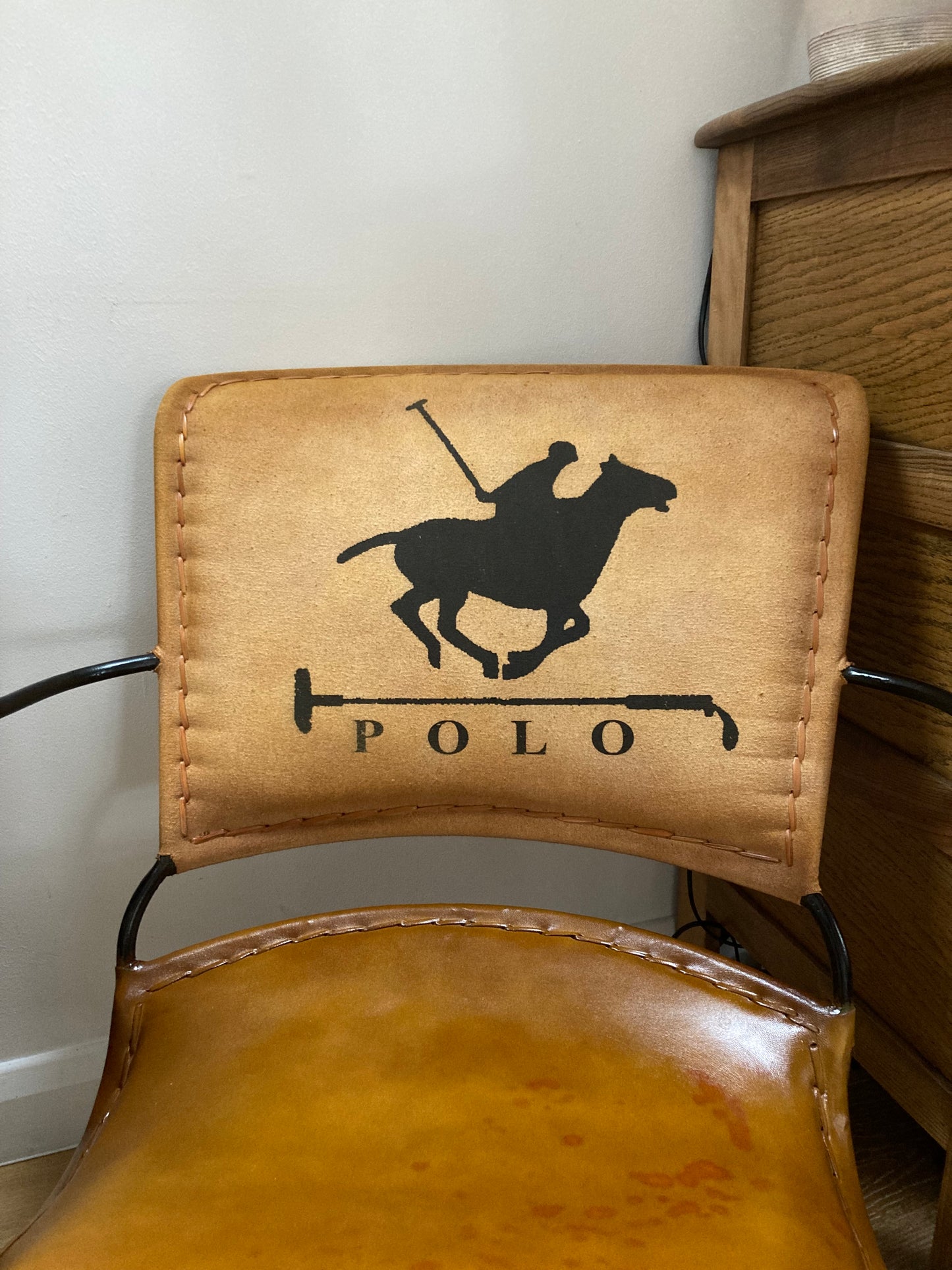 Upcycled Metal Framed, Leather & Canvas POLO Chair