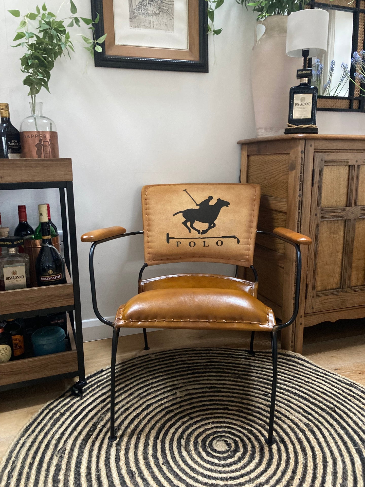 Upcycled Metal Framed, Leather & Canvas POLO Chair