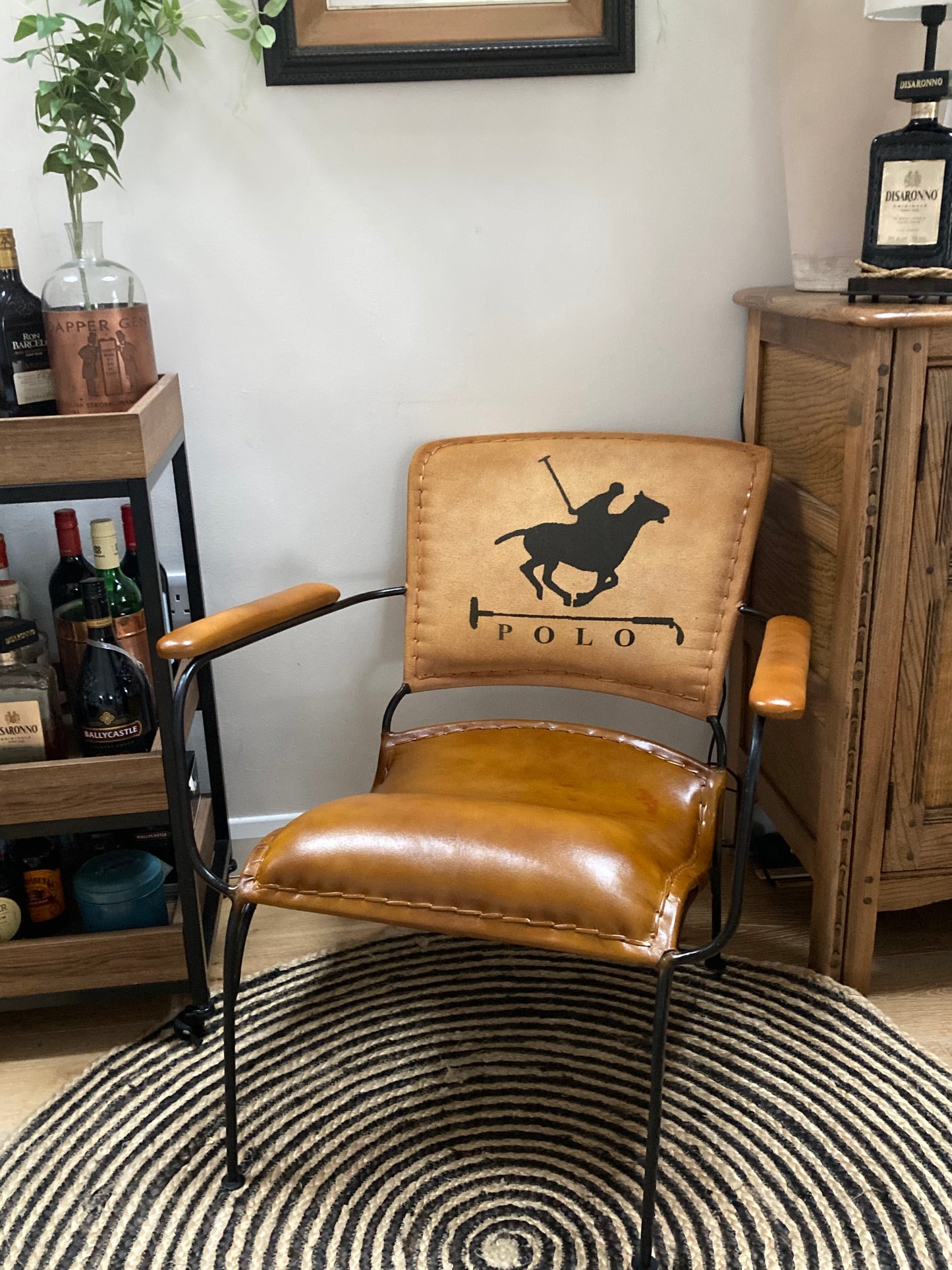 Upcycled Metal Framed, Leather & Canvas POLO Chair