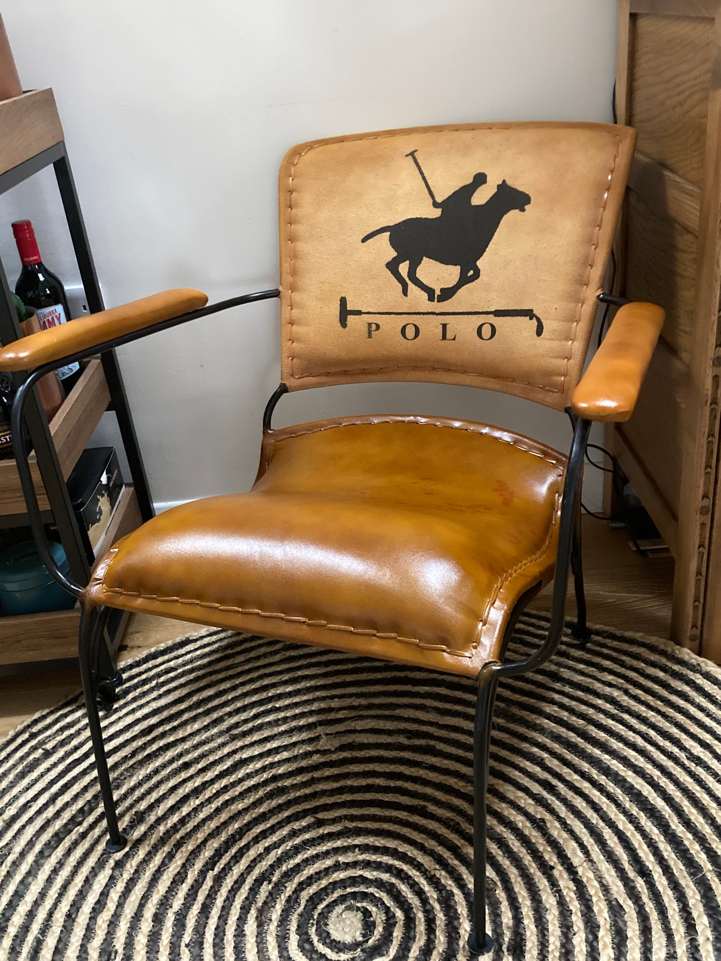 Upcycled Metal Framed, Leather & Canvas POLO Chair