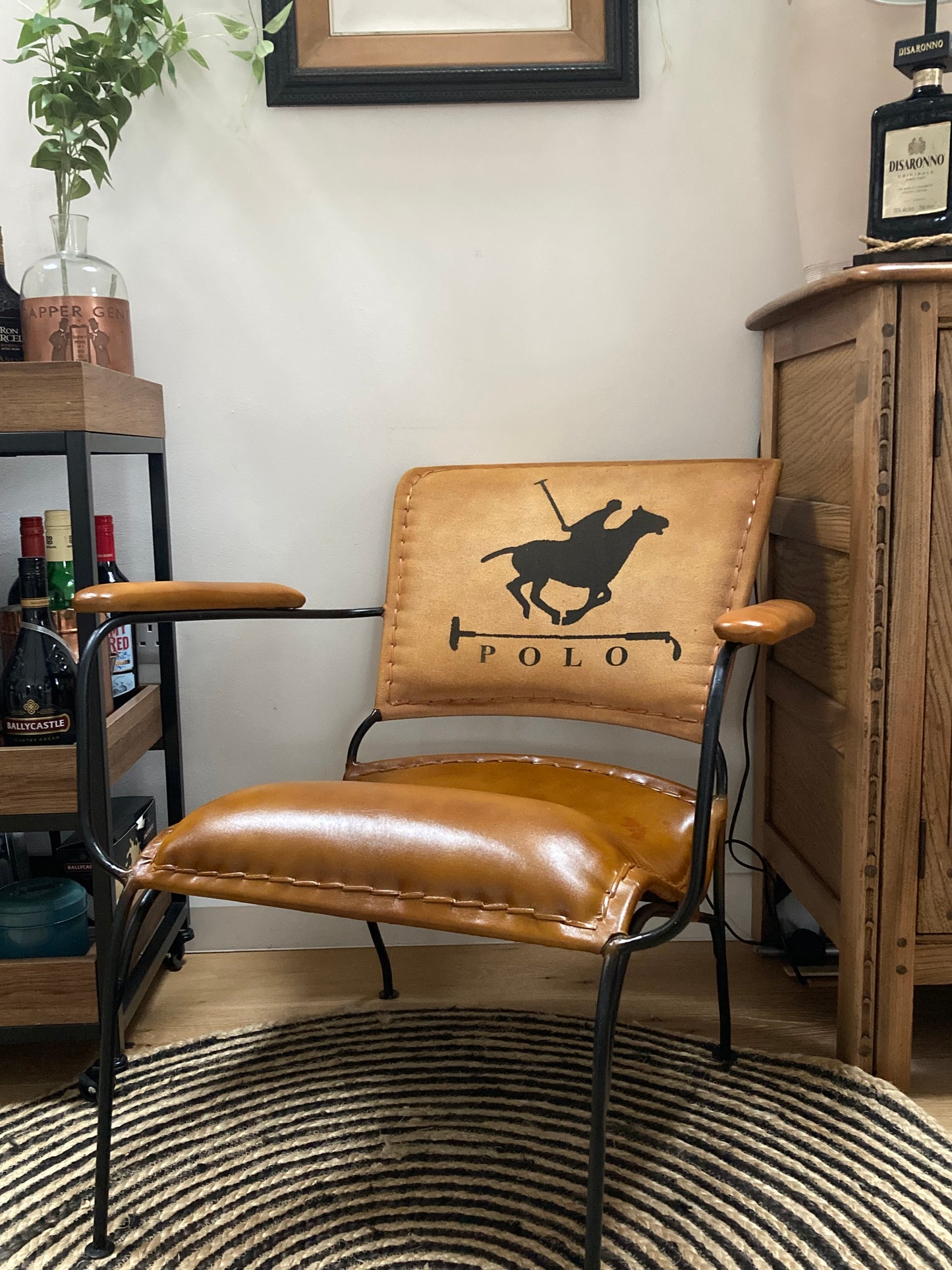 Upcycled Metal Framed, Leather & Canvas POLO Chair