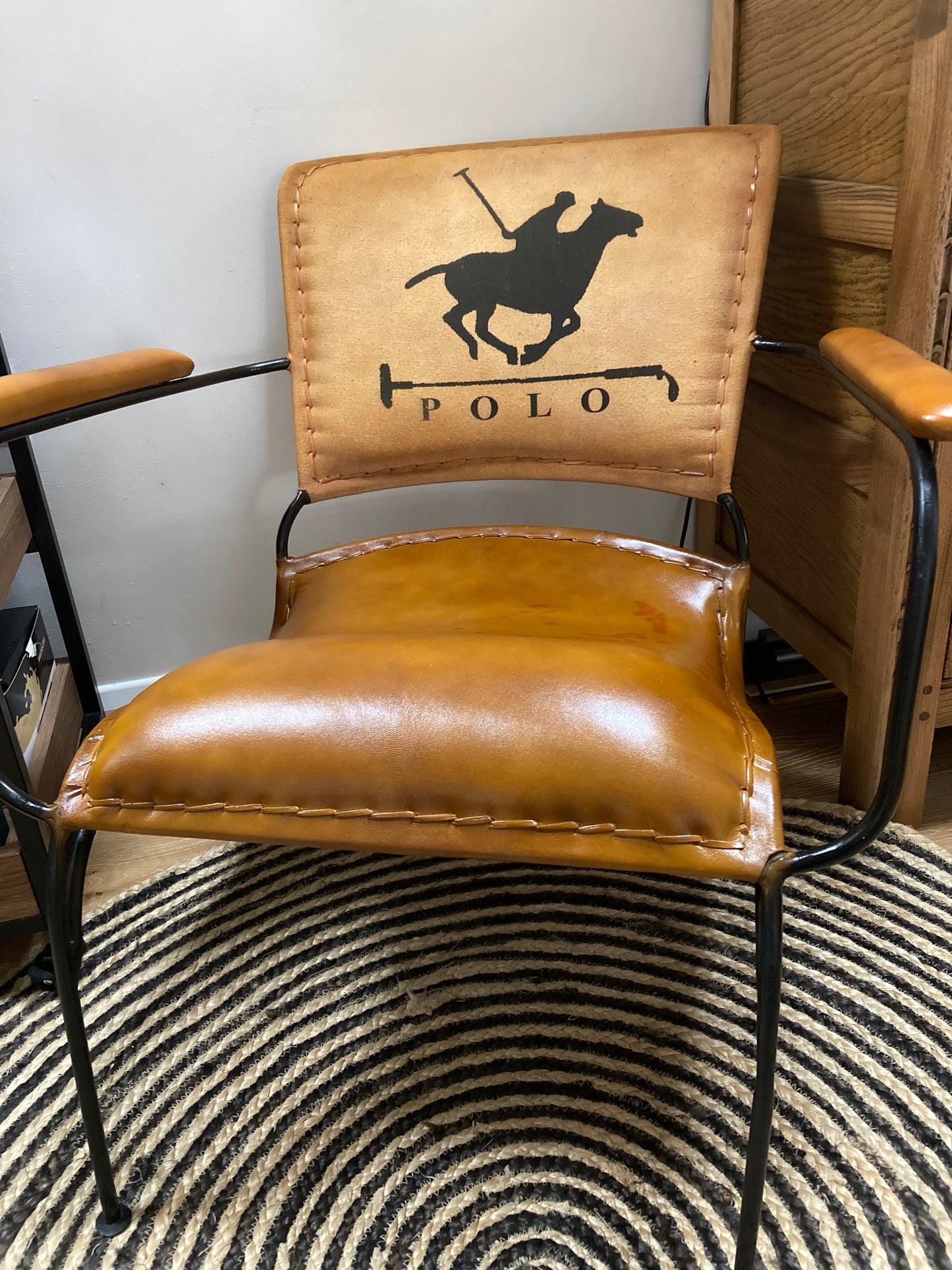 Upcycled Metal Framed, Leather & Canvas POLO Chair